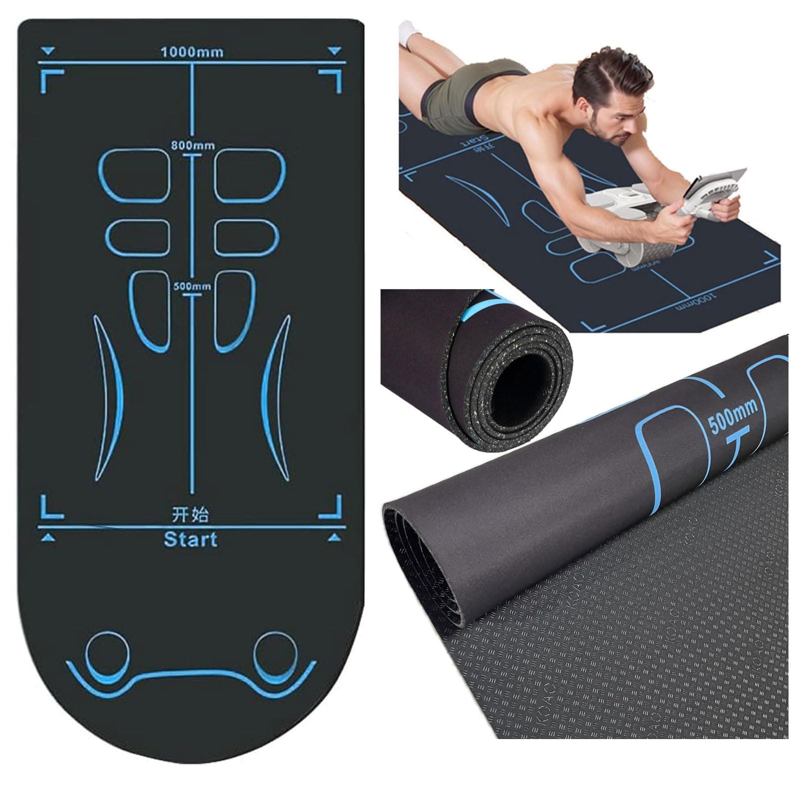 Non-Slip Workout Mat for Ab Roller Wheel, Exercise Mat with Storage Bag, 7mm Extra Thick Exercise Equipment Yoga Floor Mats Home & Gym Sound Insulation Protection Pads