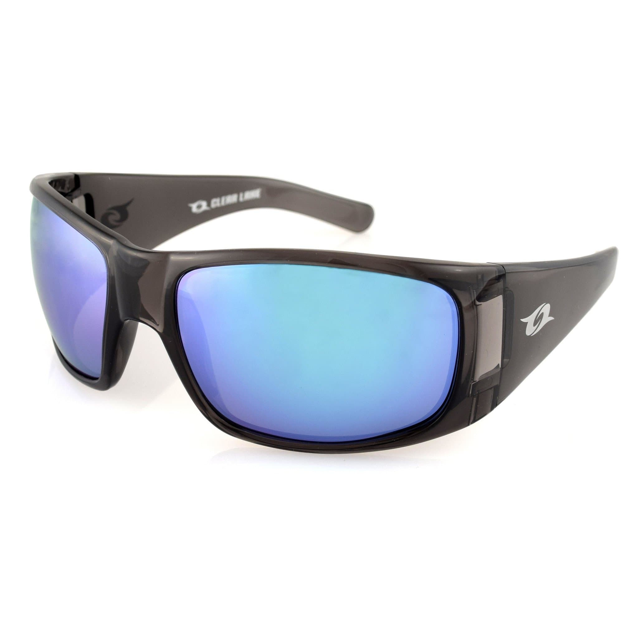 Clear Lake Montana Polarized Fishing Sunglasses, Wraparound Frame, Grey w/Blue Mirror Lenses