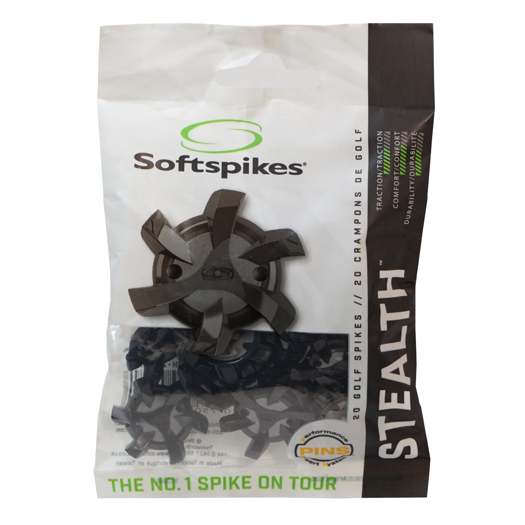 SOFTSPIKES Stealth (Pins) Golf Spikes, Black/Silver, Bag of 1 Set UK