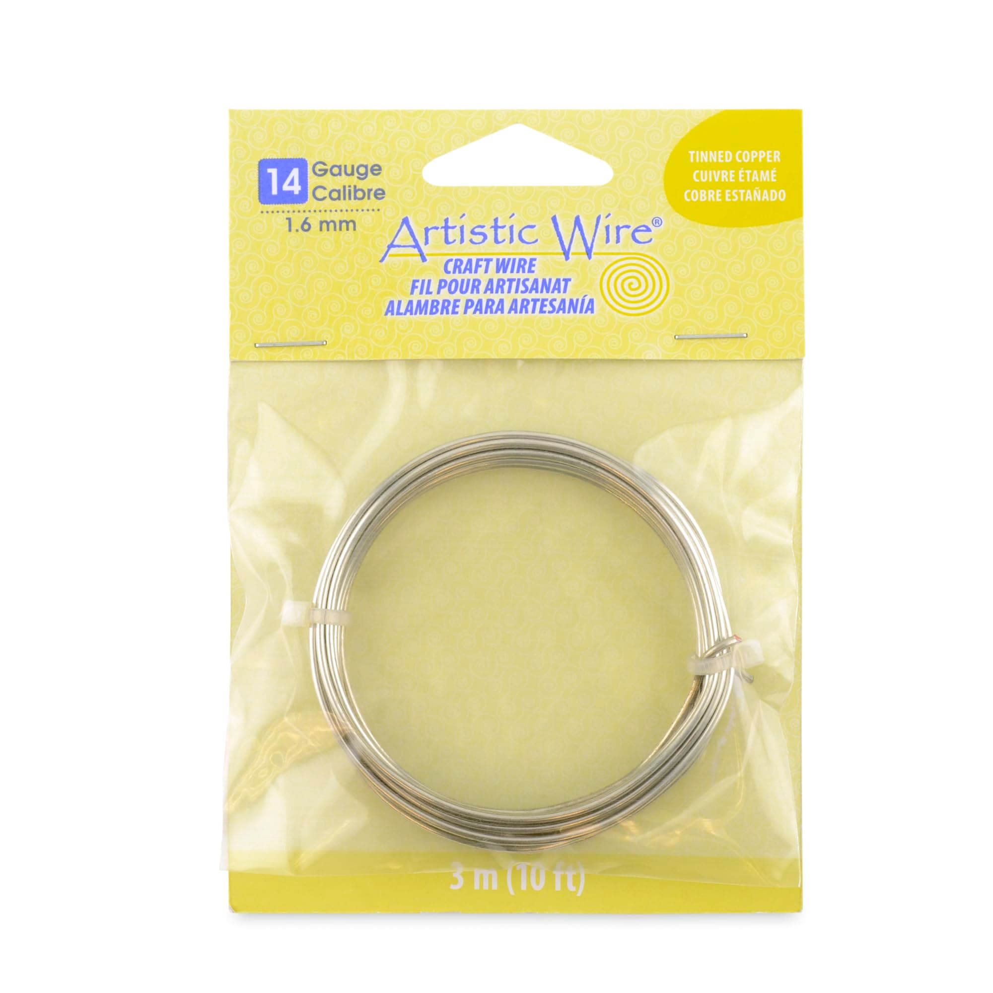 Artistic Wire, 14 Gauge Tarnish Resistant Tinned Copper Craft Wire, Silver Color, 10 ft