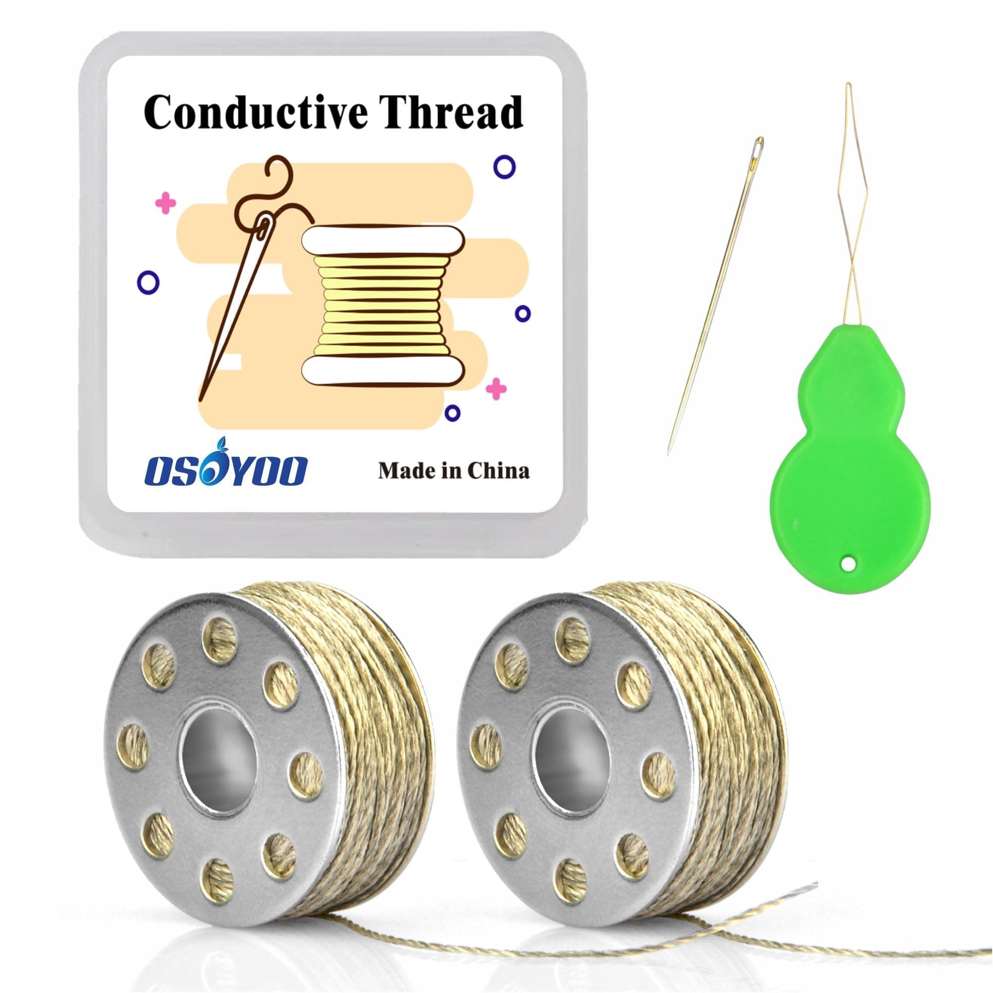 Conductive Thread 2 Bobbins 65ft/20m 30 Ω/m Smooth Sewable for Arduino Lilypad with Needle Threader