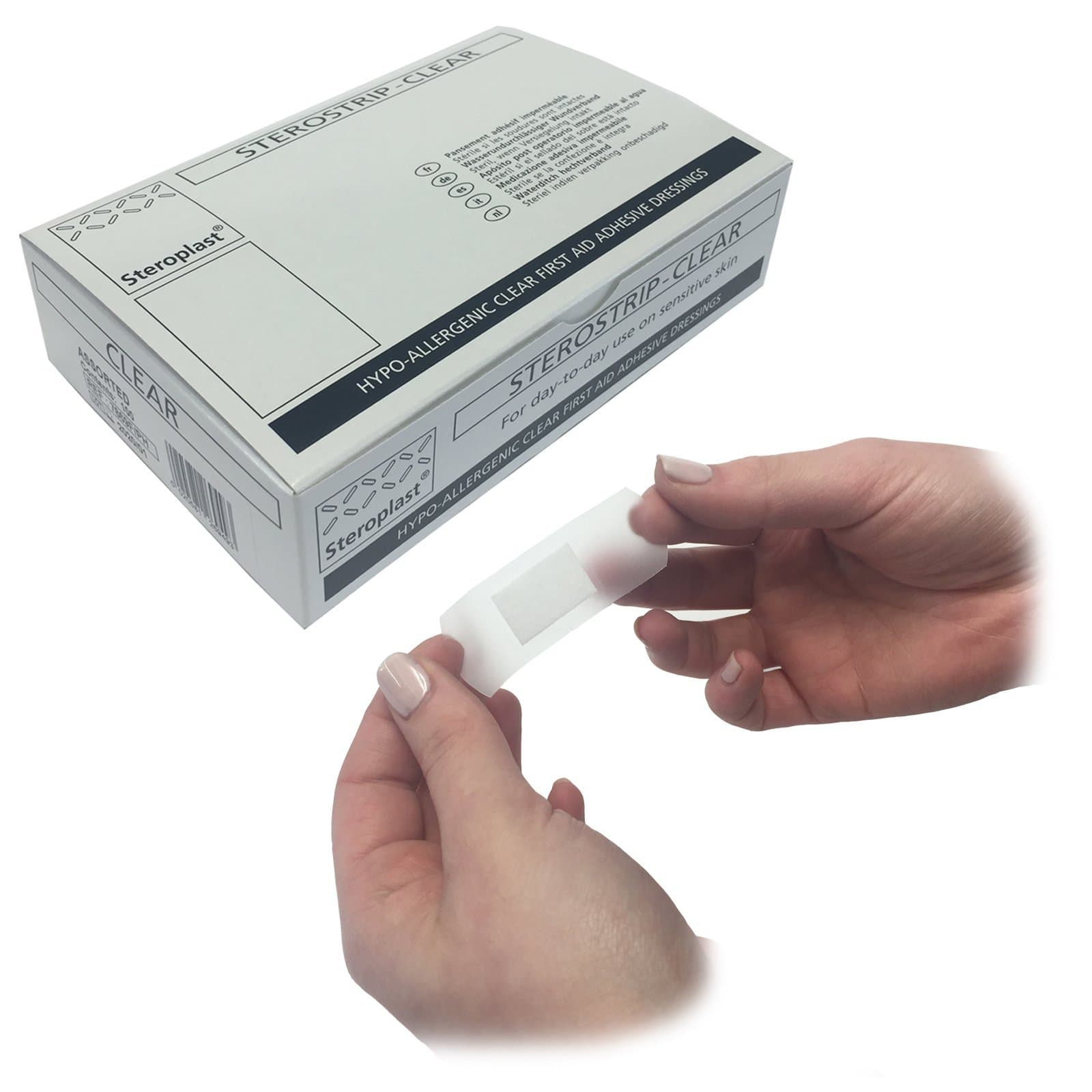 Sterostrip 3 BOXES OF STEROPLAST WASHPROOF STERILE HYPO-ALLERGENIC 100 ASSORTED CLEAR TRANSPARENT DRESSING PLASTERS