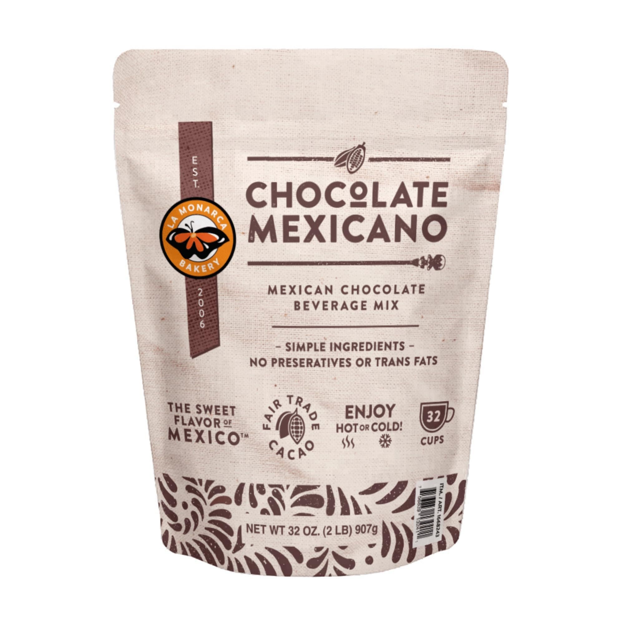 Mexican Hot Chocolate, 32 Ounce (2lb), Authentic Mexican Style Hot Chocolate Mix with Organic Cacao Beans and Cinnamon by La Monarca Bakery