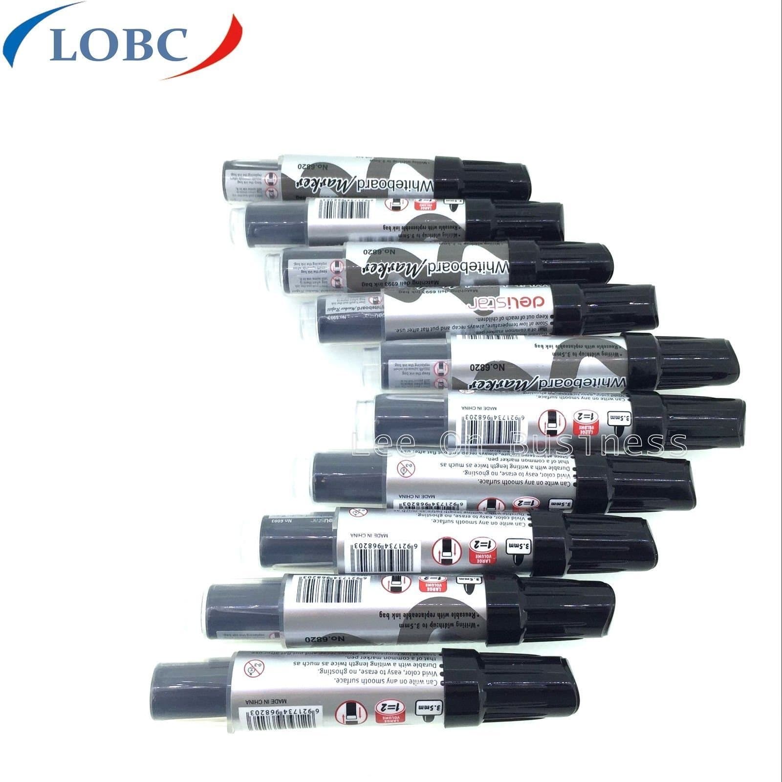 10x DELI LARGE BARREL JUMBO WHITEBOARD MARKER PEN DRY WIPE BULLET TIP No.6820 (Black)