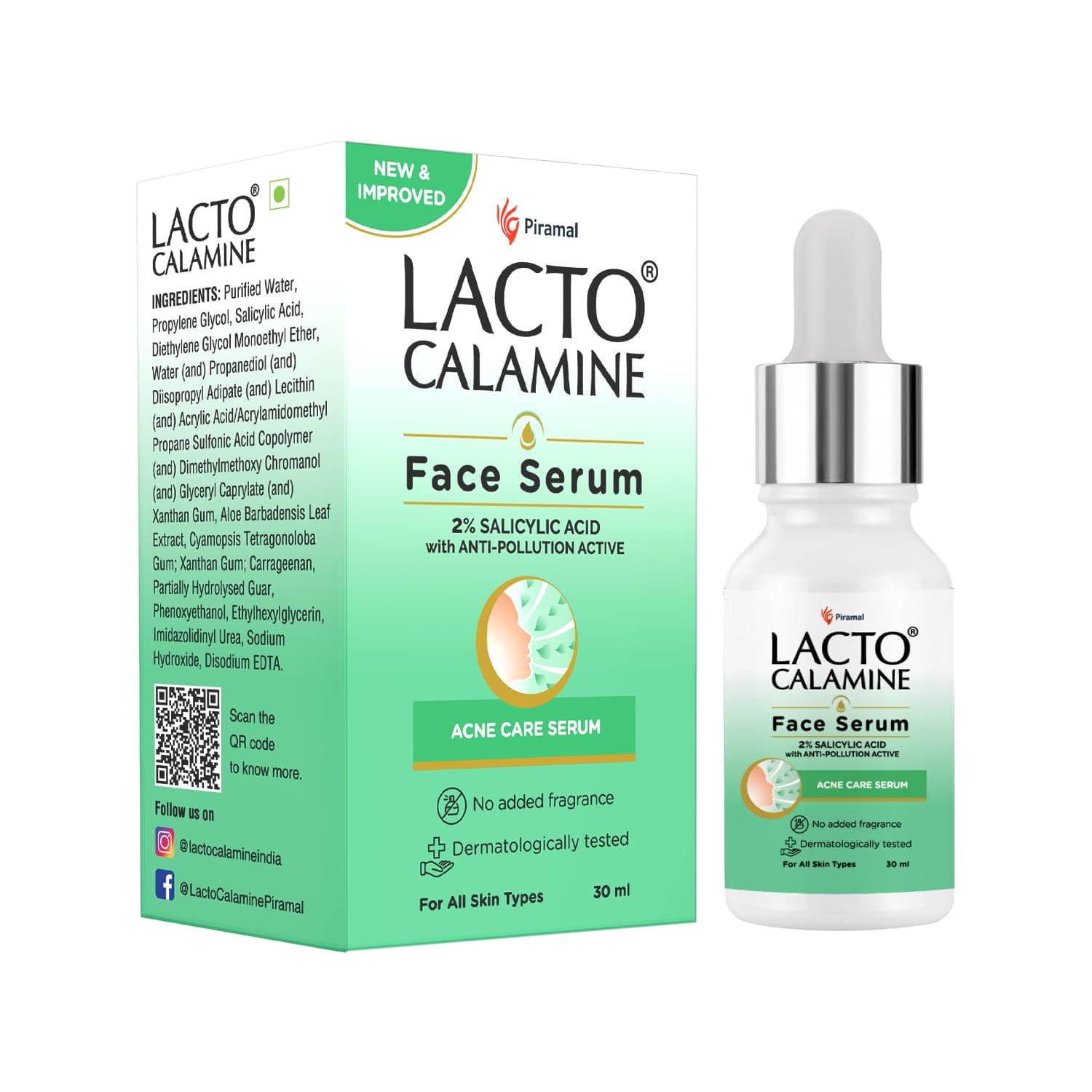 Lacto Calamine 2% Salicylic Acid Face Serum | 30ml | Face Serum For Acne, Blackheads, Oil control, Open Pores & Clear Skin | Dermatologically Tested & Fragrance Free