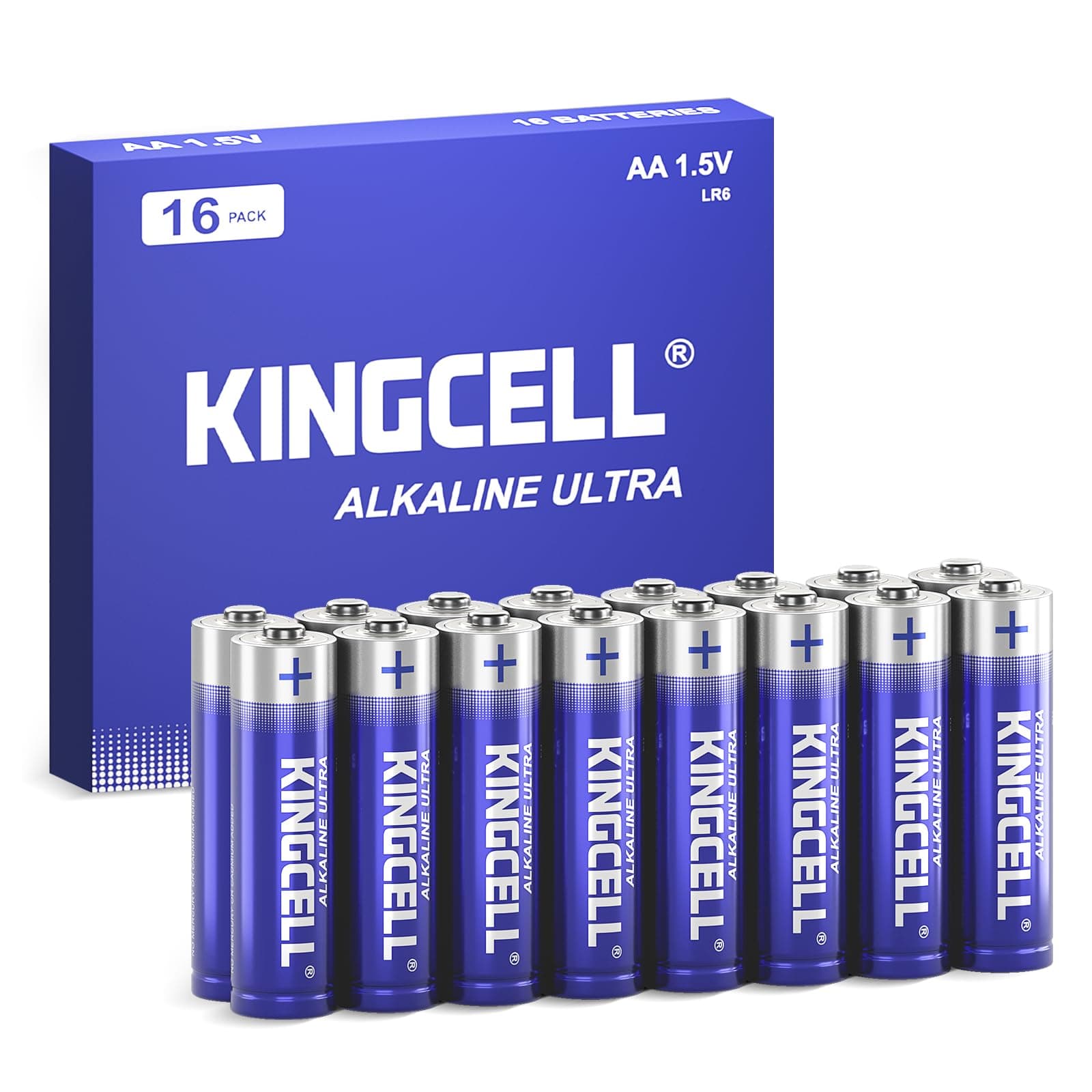 KINGCELL AA Batteries 16 Pack- Alkaline Double A Battery - Ultra Long-Lasting, Leakproof Design 1.5v Batteries for Household Devices, 10-Year Shelf Life.