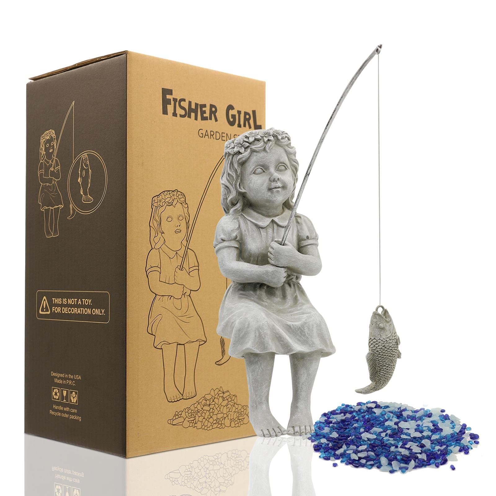 Nacome Gifts for Garden Home Mon Grandma The Little Fishergirl GardenHome Decor Statue,Fisherman Figurine Sculpture,OutdoorIndoor,Desk,Pool Pond Ornament