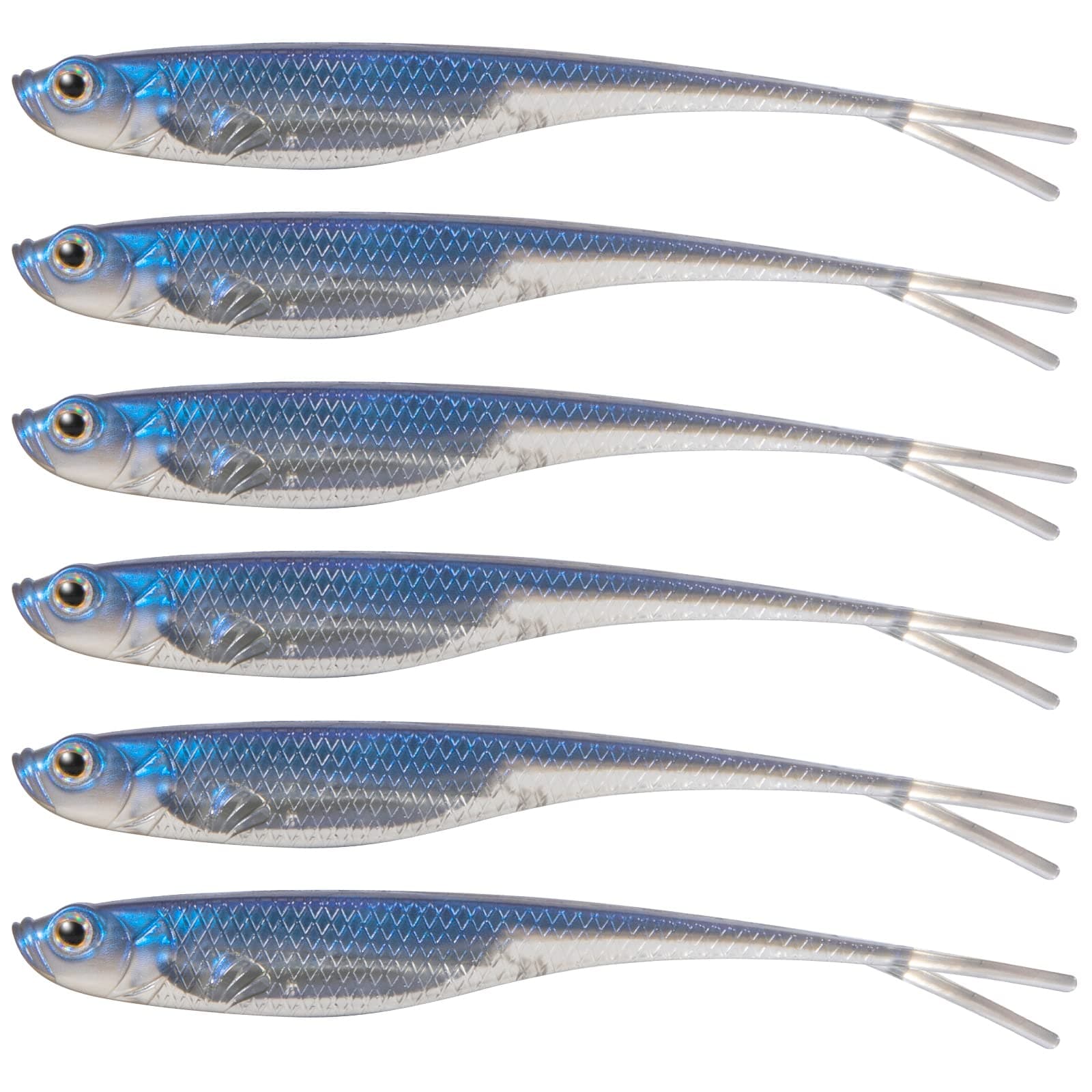 Soft Plastic Baits, Fork Tail Soft Jerkbait Minnow Lures, 3 to 4-3/4 Inches Soft Swimbaits Jerk Shad Baits Crappie Bass Fishing Lures
