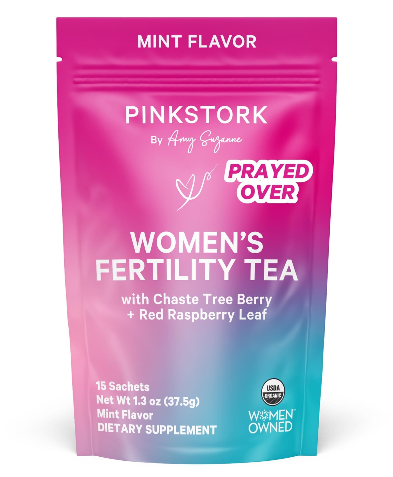Pink Stork Organic Fertility Tea for Women | Fertility Supplements for Women | Chaste Tree Berry (Vitex) + Red Raspberry Leaf | Hormone Balance Herbal Tea for Conception | Mint, 15 Sachets