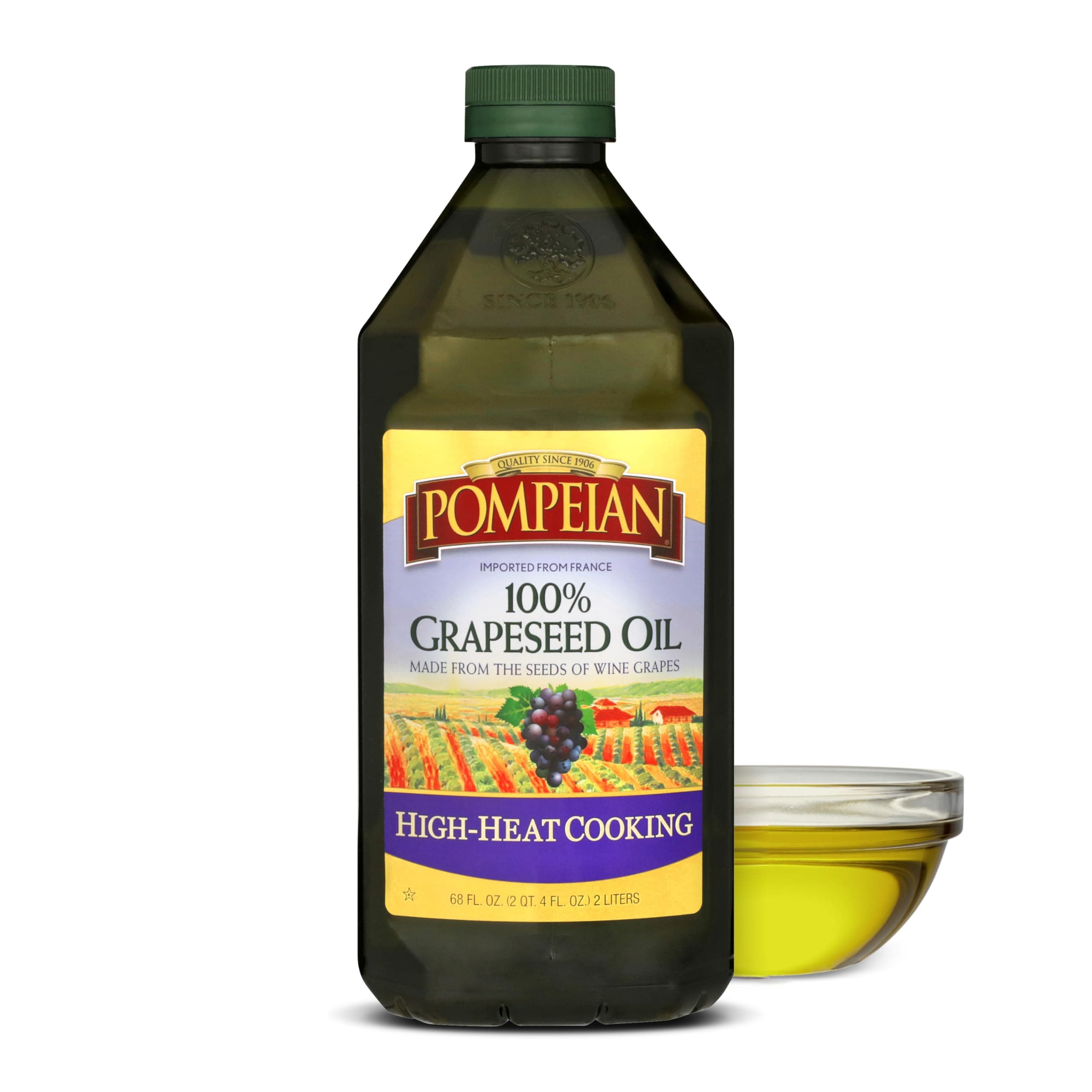 Pompeian 100% Grapeseed Oil, Light and Subtle Flavor, Perfect for High-Heat Cooking, Deep Frying and Baking, 68 FL. OZ.