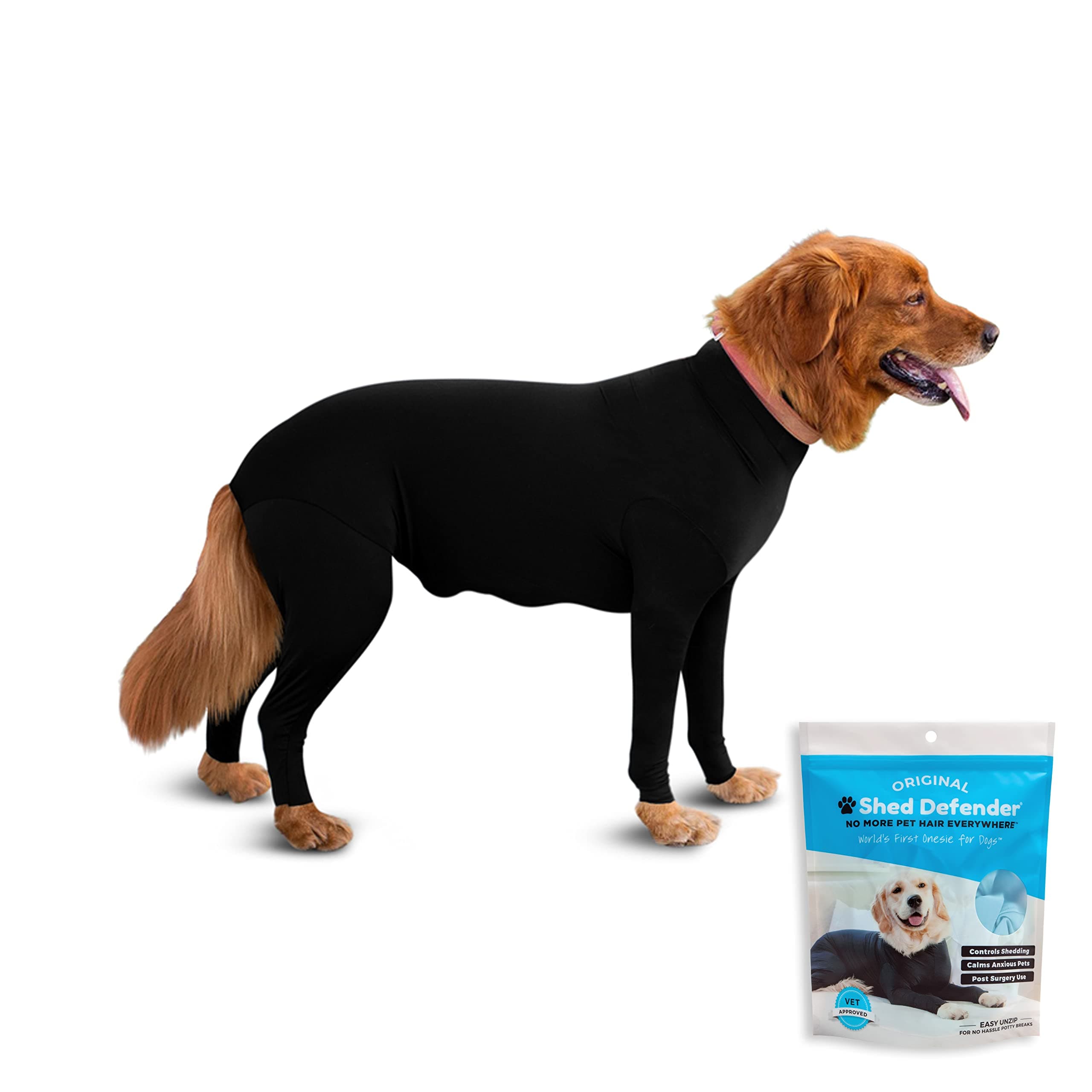 Shed Defender Original Dog Onesie - Seen on Shark Tank, Contains Shedding, Designed in USA, Recovery Suit for Dogs, Post-Surgery Shirt, Anxiety Vest Calming Shirt, Hot Spot Allergy, Vet Approved