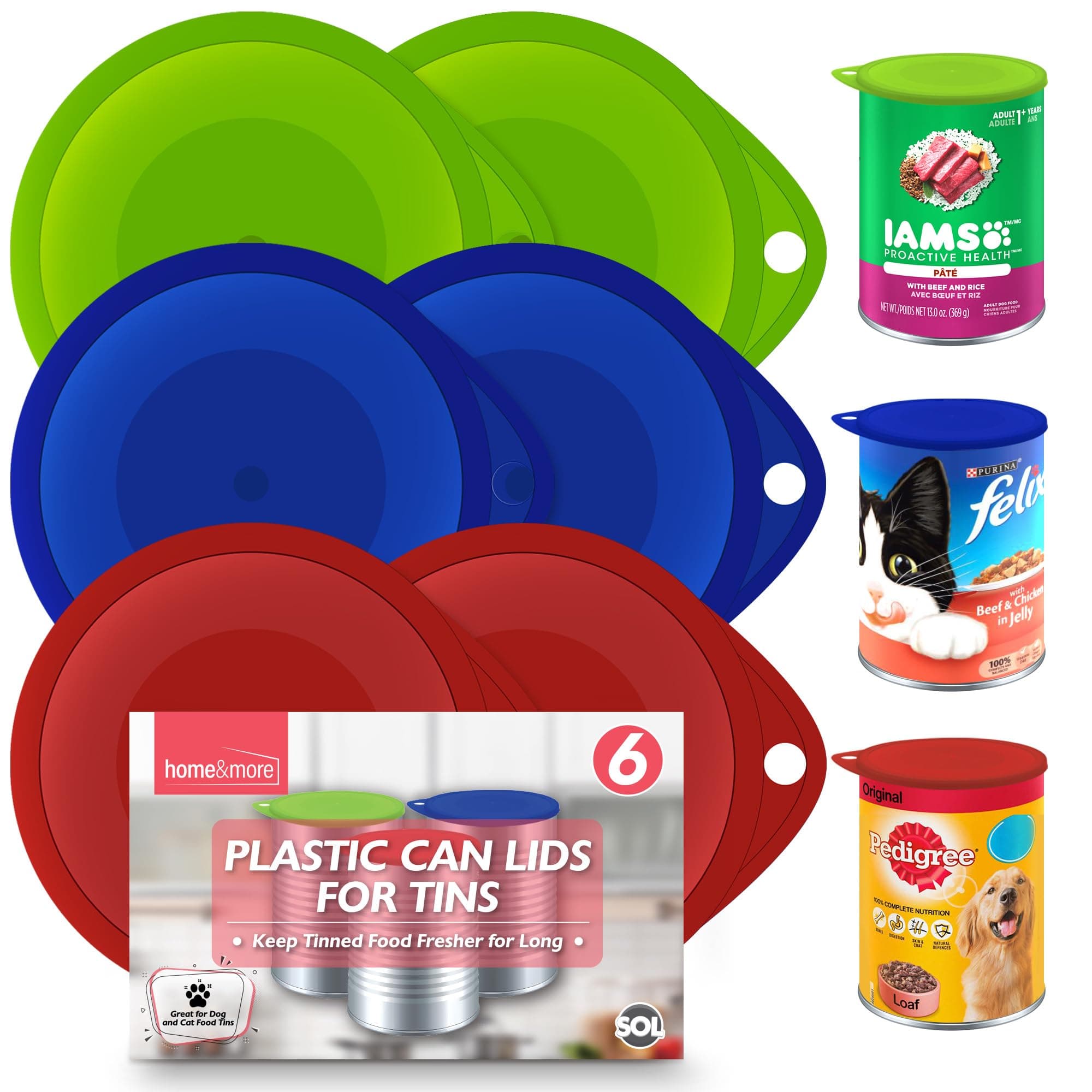 SOL 6pk Plastic Can Lids for Tins Reusable Food Covers for Opened Cans Secure Fit Leak Resistant Kitchen Storage Accessories for Fridge Pantry Pet Food Freshness Protection