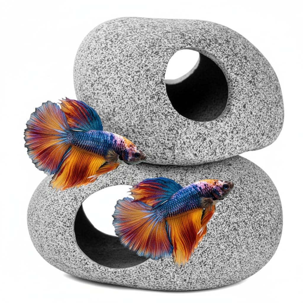 2 Pieces Stackable Aquarium Decoration Rock Caves, Hideaway for Shrimp Cichlid Hiding Breeding Spawning, Professional Hideout Decor for Territorial Fish (Natural)