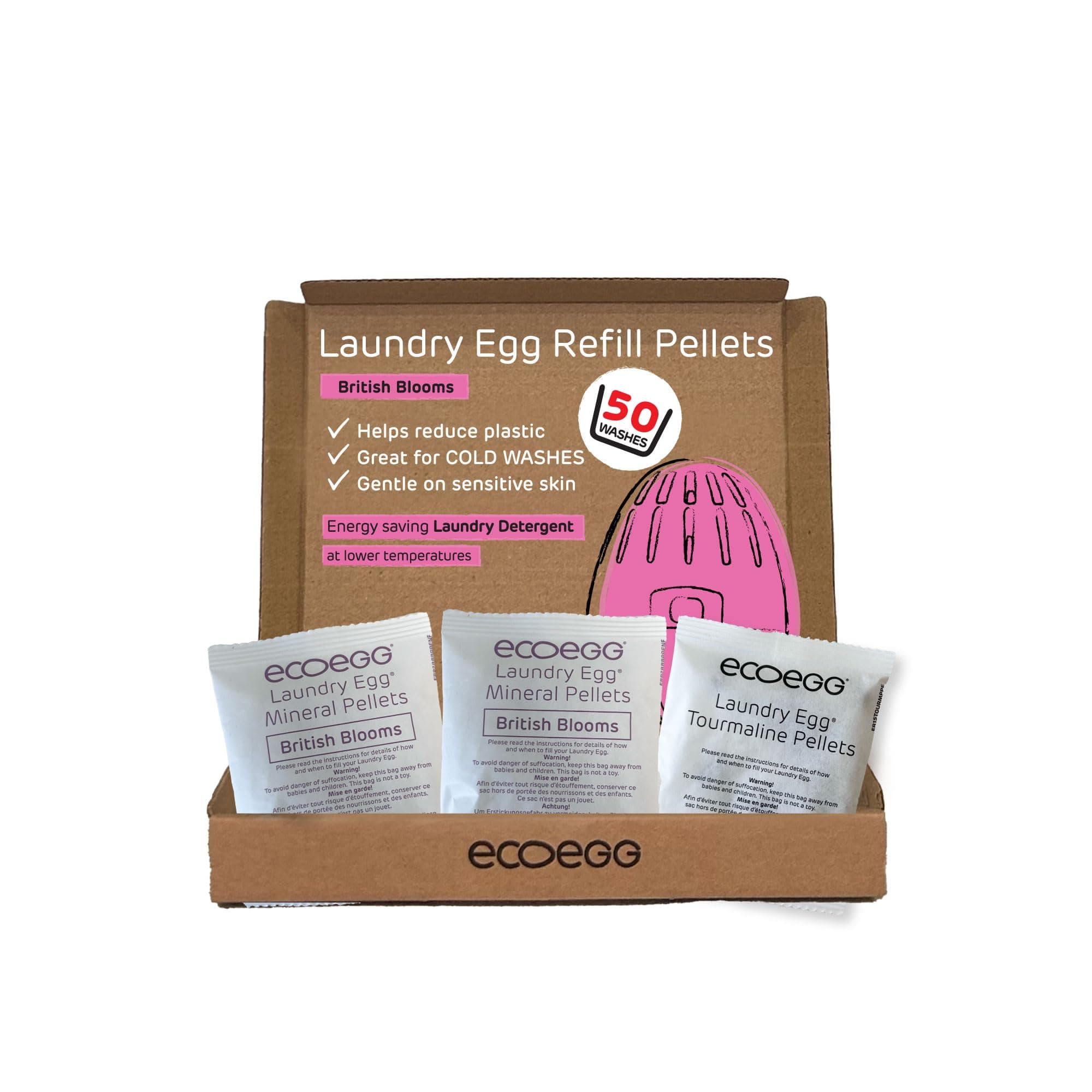 Ecoegg Laundry Egg Refill Pellets | Detergent and Fabric Softener Replacement | Non bio and no enzymes, chlorine bleaches, phosphates, parabens, SLS/SLES or palm oil | 50 Washes | British Bloom