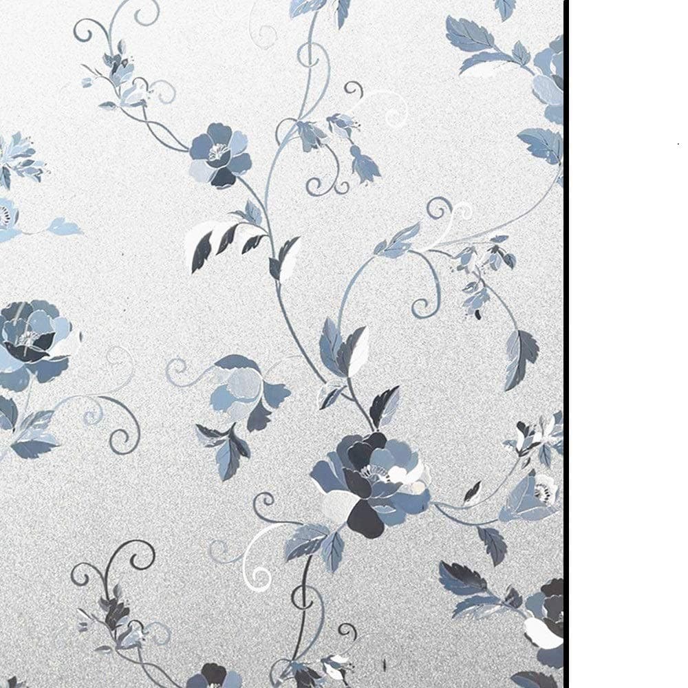 TOPNICES Privacy Window Film, Non-Adhesive Frosted Peony Flower Decorative Static Cling Glass Sticker, Anti-UV Stained Glass Privacy Film for Home Office (Living Room/Bathroom/Kitchen) 19.68" by 78.7"