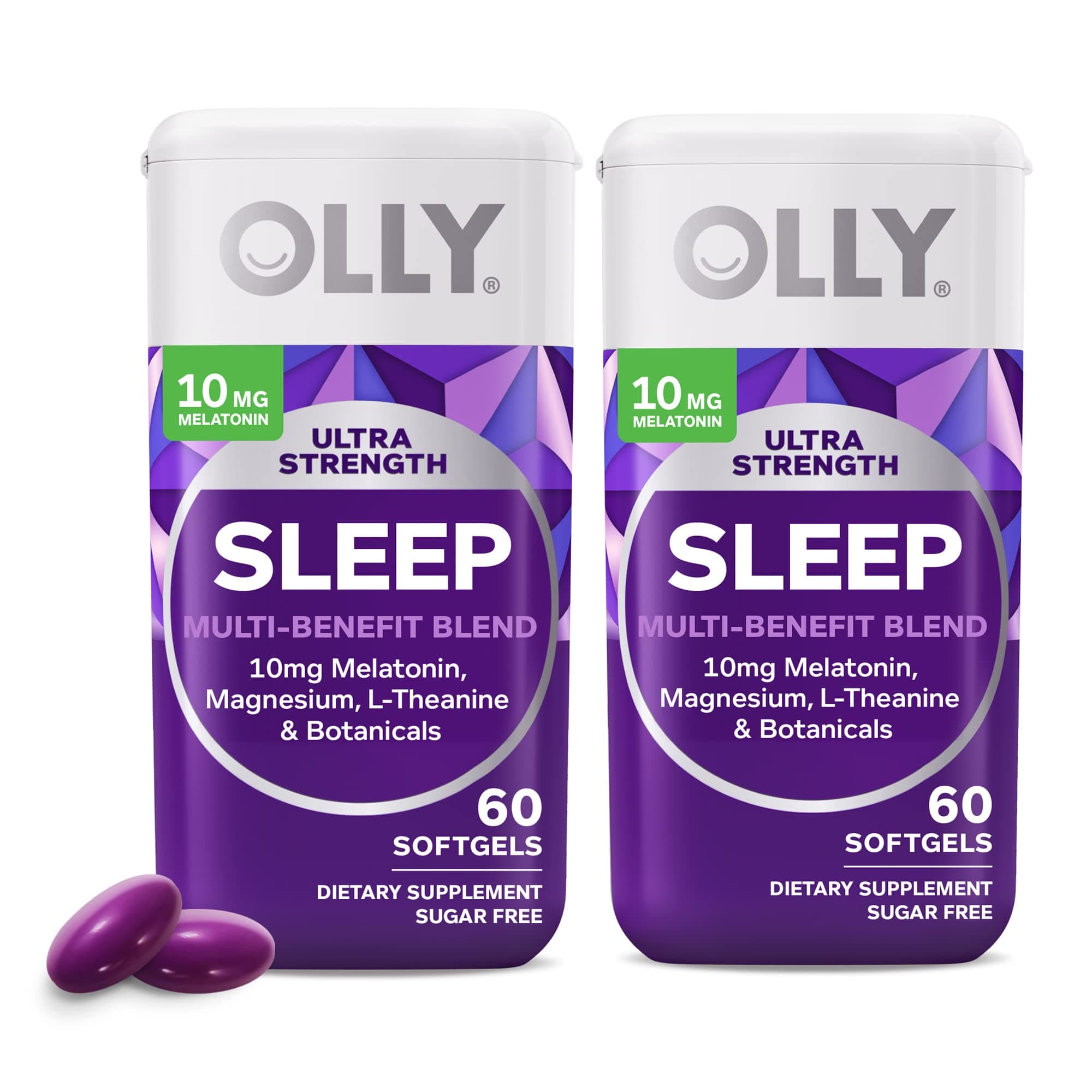 OLLY Ultra Strength Sleep Softgels, 10mg Melatonin, L-Theanine, Chamomile, Magnesium, Lemon Balm, Supports Deep Restful Sleep, Nighttime Sleep Aid, Non Habit-Forming, 60 Count (Pack of 2)