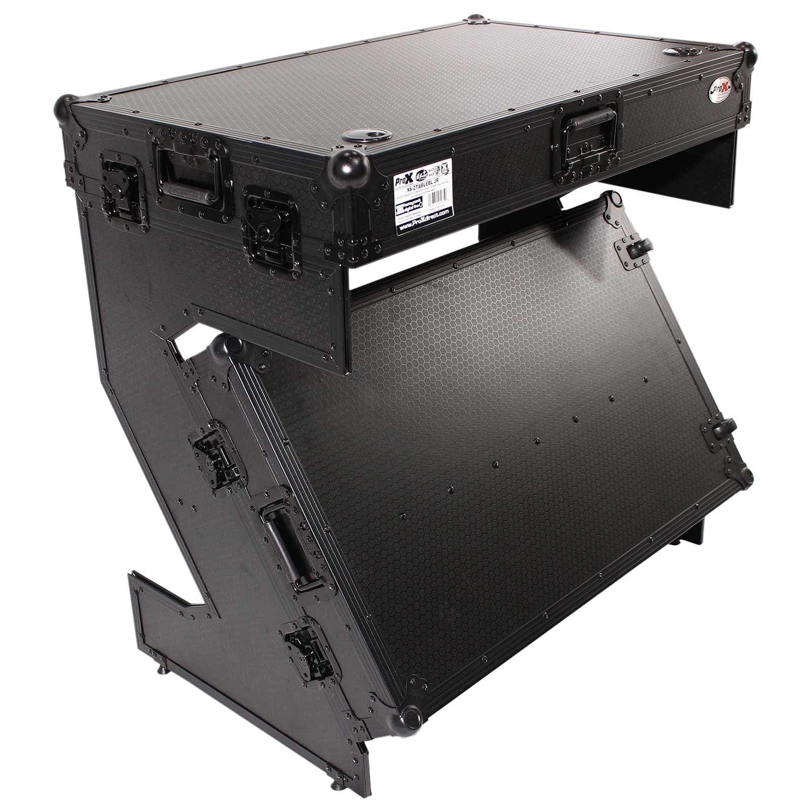 ProX Live Performance Gear DJ Z-Table Portable Junior Workstation/Compact Flight Case Table with Handles & Wheels - Black on Black Design - XS-ZTABLEBL JR