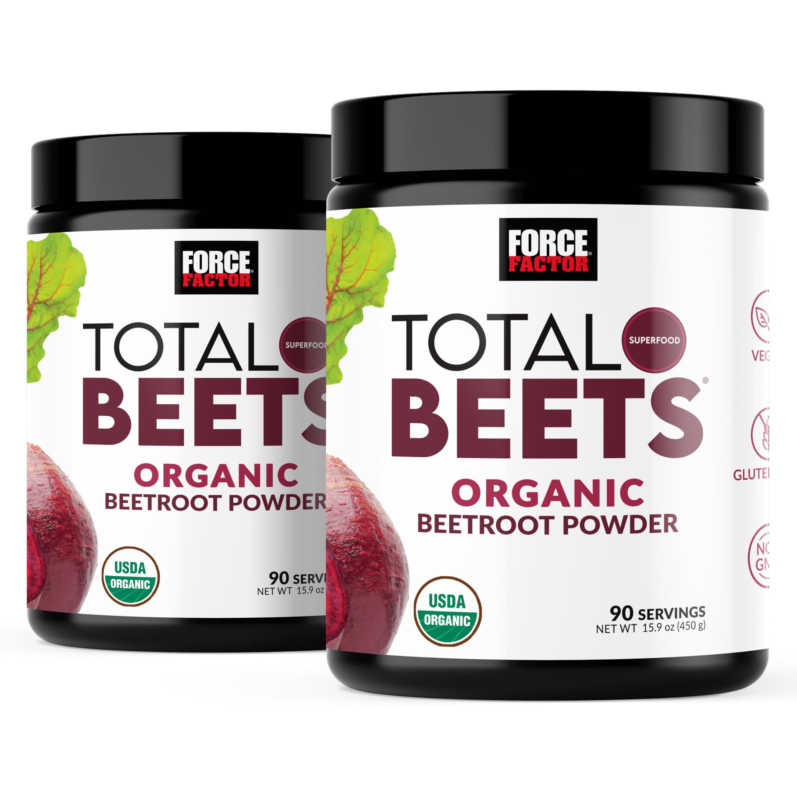 Force Factor Total Beets Organic Beetroot Powder, Superfood to Boost Daily Nutrition, USDA Organic, Vegan, Gluten-Free, and Non-GMO Beet Supplement, Unflavored, 180 Servings, 2-Pack