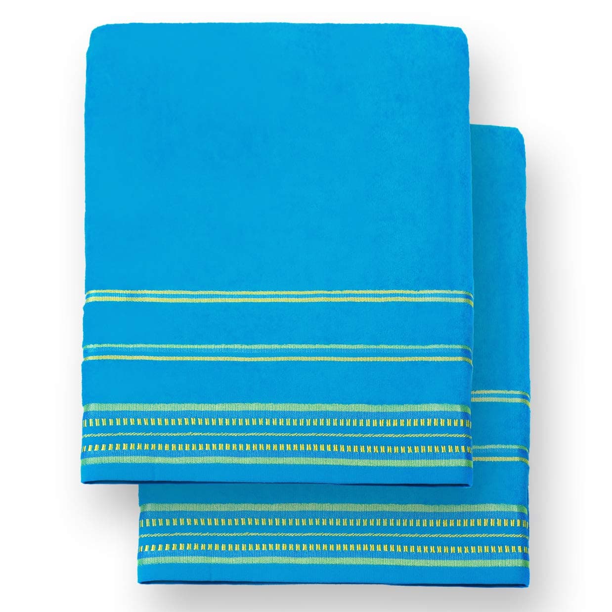 Ben Kaufman - Oversized 40" X 70" Solid Color Velour Super Soft Beach and Pool Towel Set of 2 Pieces Easy Care, Extra Large (Pacific Blue)