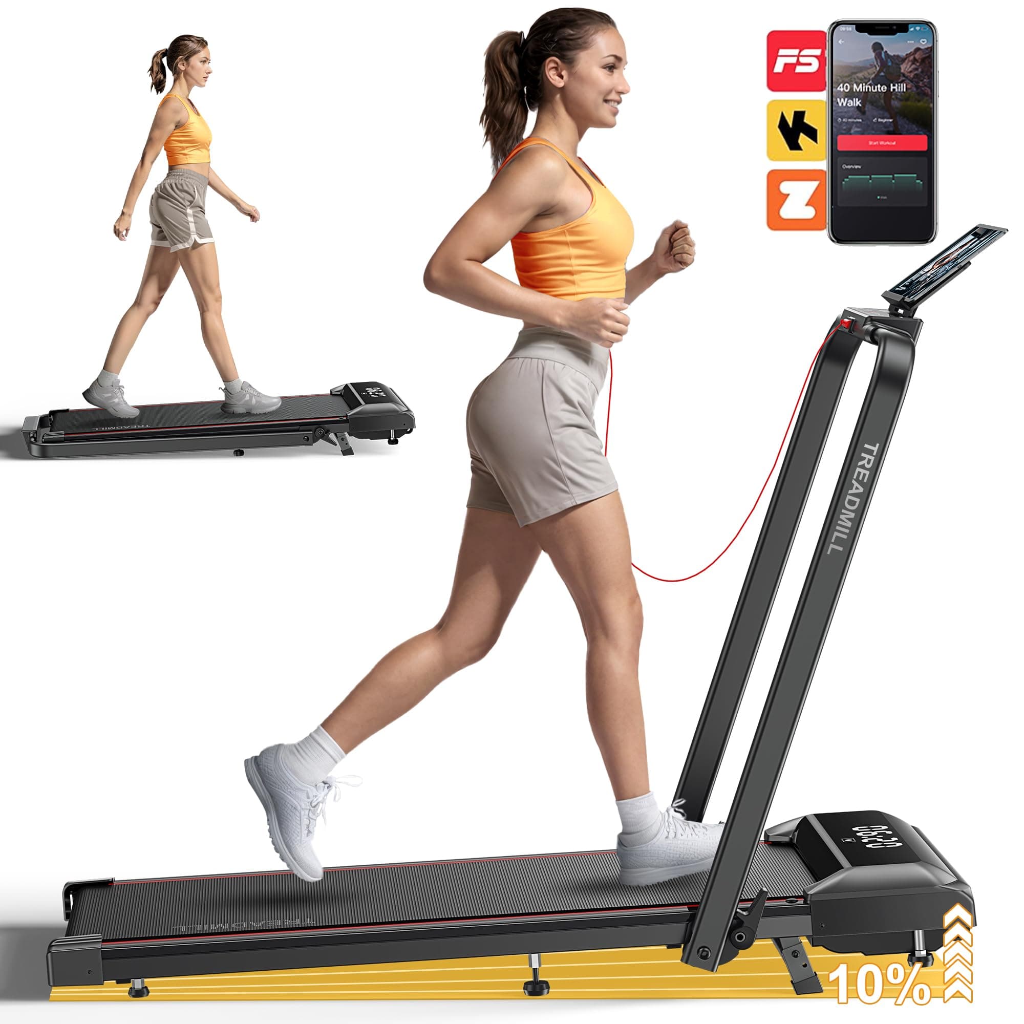 Walking Pad Treadmill with Incline, 2 in 1 Folding Treadmills for Home Small Office, 300lbs Portable Compact Under Desk Treadmill with Apps