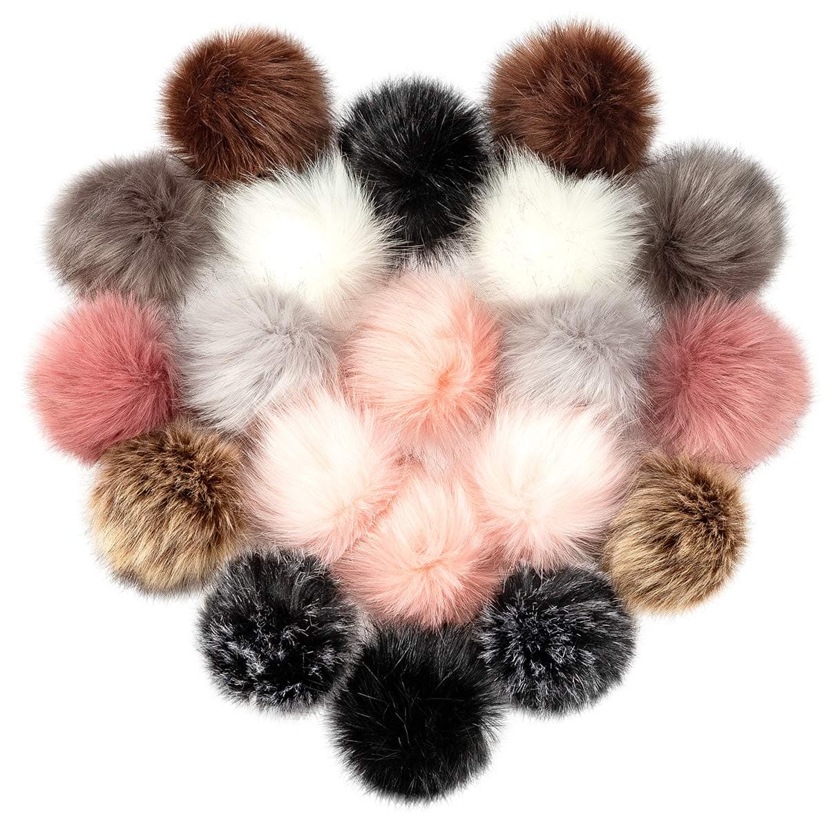 20 Pcs Faux Fur Pom Poms for Hats - 4.5 Inch Fluffy DIY Knitting Hat Pompoms with Elastic Loop, Removable Crochet Crafts Accessories for Shoes Scarves Gloves Bags Keychains (10 Color-Dark)