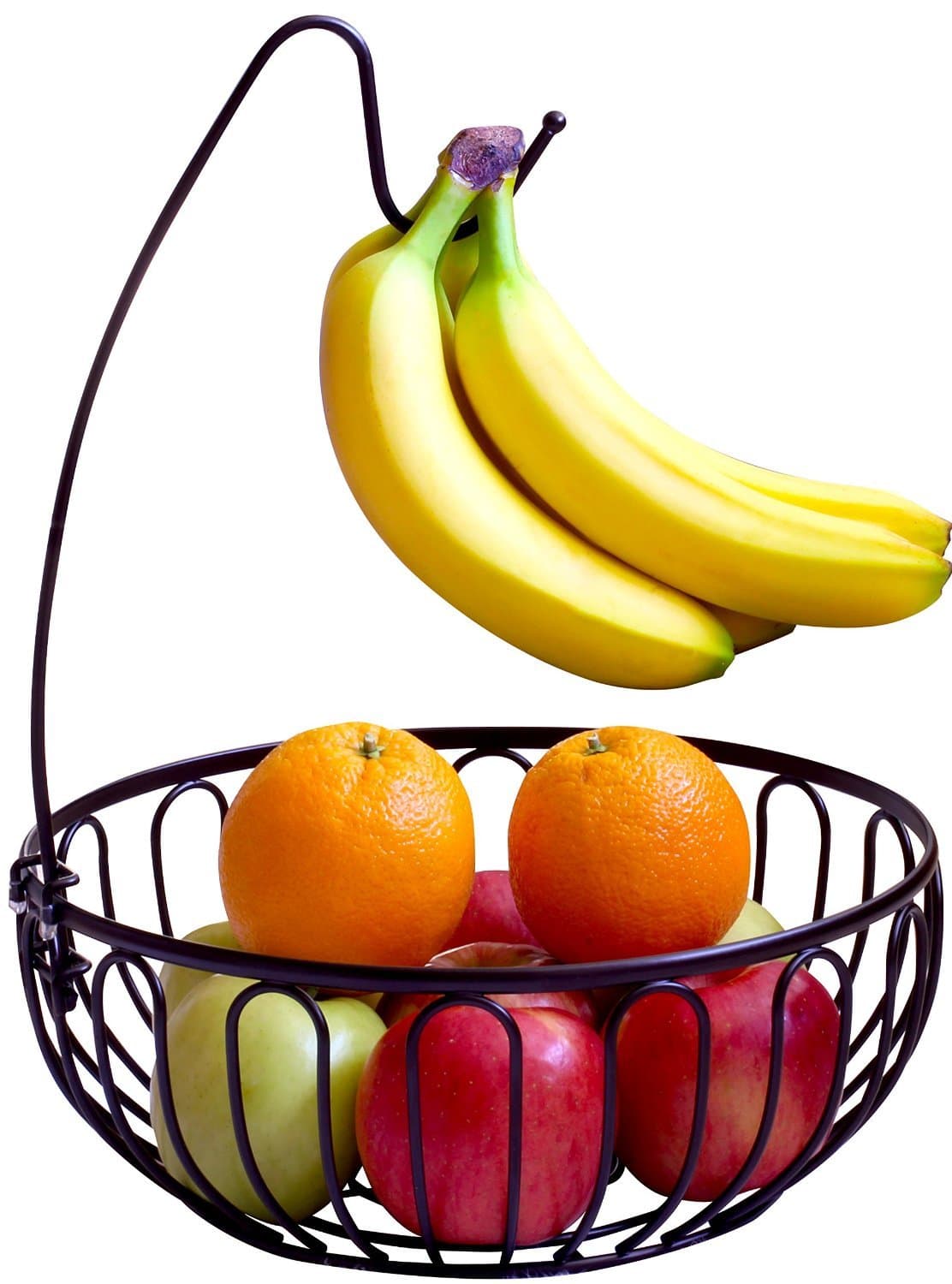 Large Capacity Decorative Fruit Basket,Kitchen Black Fruits & Snacks Organizer with Banana Hook by LivingAid-11.40"H x11.40"L x16.30"W