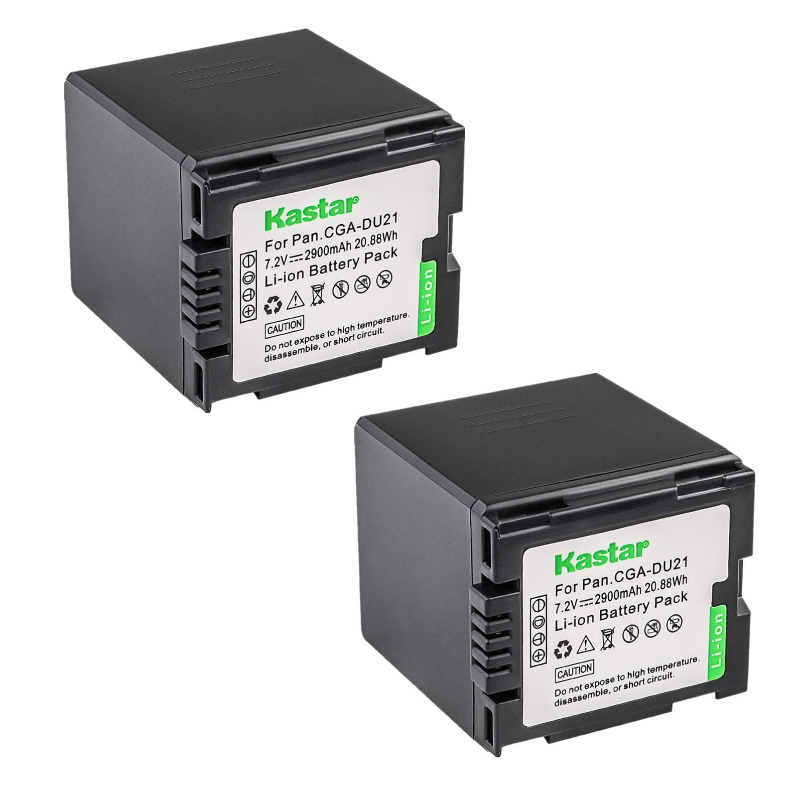 Kastar Battery 2X Replacement for Panasonic CGA-DU21 and NV-GS40 GS44 GS47 GS50 GS55 GS57 GS58, PV-GS200 GS300 GS320 GS400 GS500, SDR-H250 H280, VDR-D258 D300 D308 D310 D400, VDR-M74 M75 M95 M250