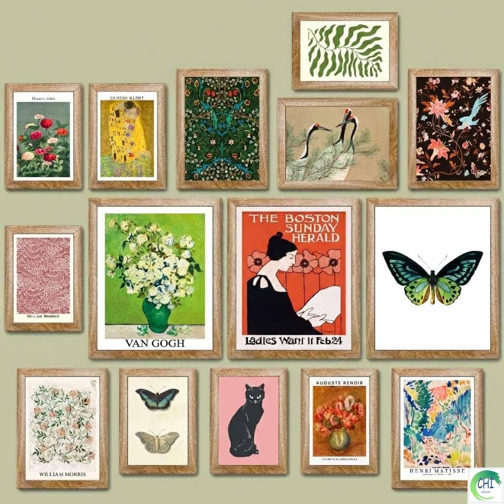 LANCHI95 15 Pcs Eclectic Wall Art Decor Framed, Modern Eclectic Home Decor, Retro Maximalist Decor Aesthetic, Vintage Wall Art Prints, Colorful Boho Gallery Wall Prints for Bedroom