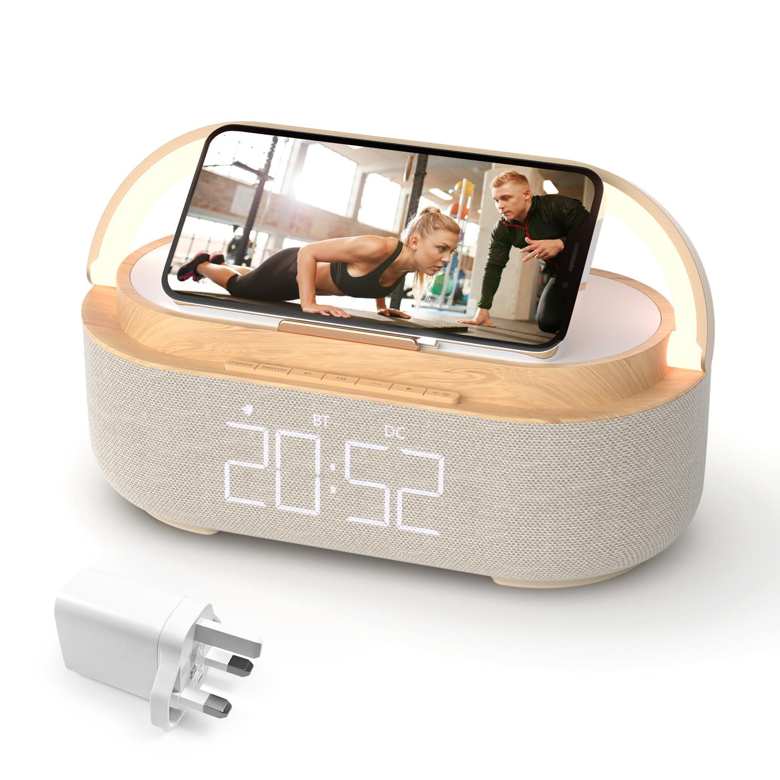 COLSUR Radio Alarm Clock Bluetooth Speaker, 15W Wireless Charger Alarm Clocks Bedside, Night Light, Loud Volume for Heavy Sleepers, Snooze, Dimmable LED Display, 2500mAh Battery