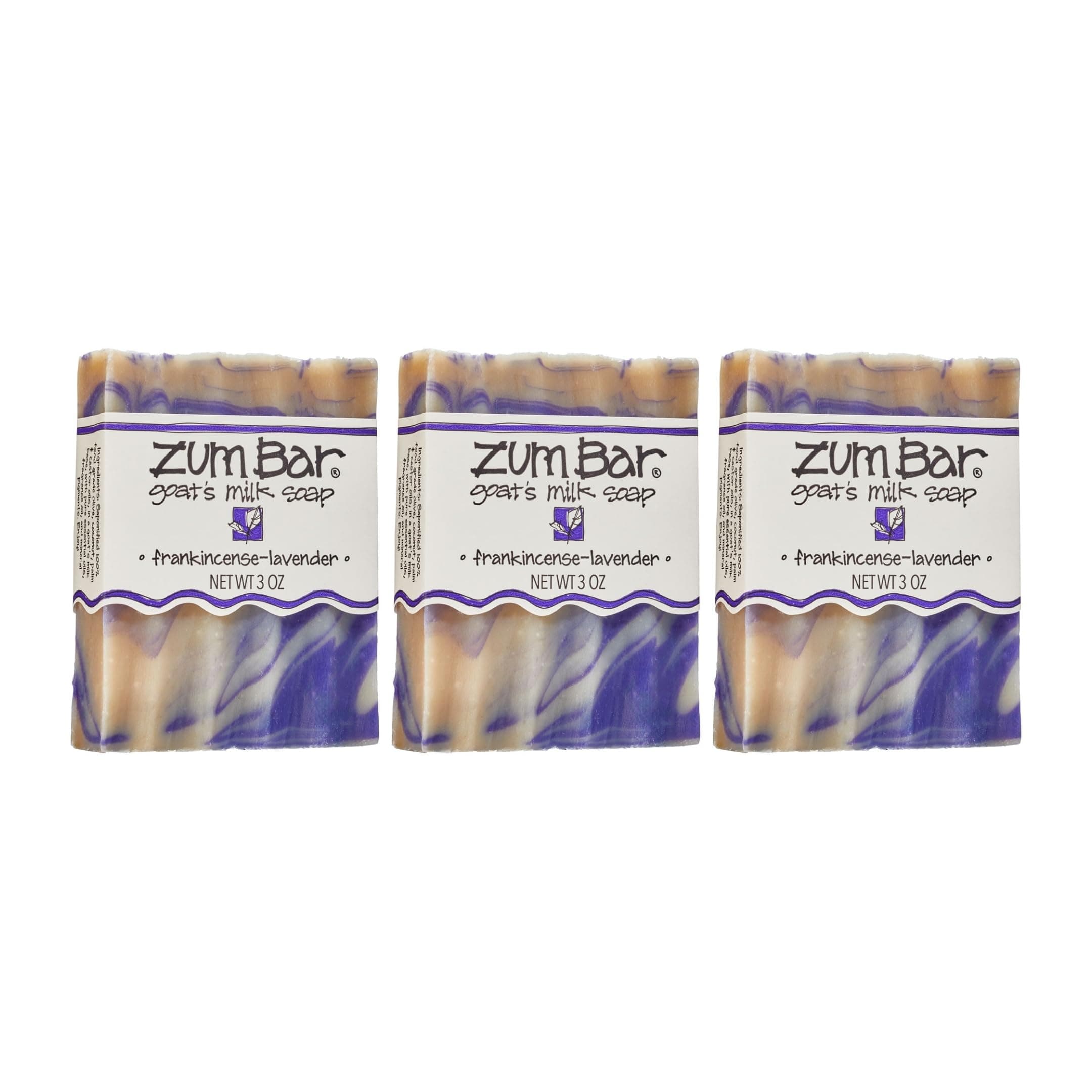 Zum Goat's Milk Soap Bar - Bar Soap for Hands & Body Made with Essential Oils - 3 oz - Frankincense-Lavender (3 Pack)