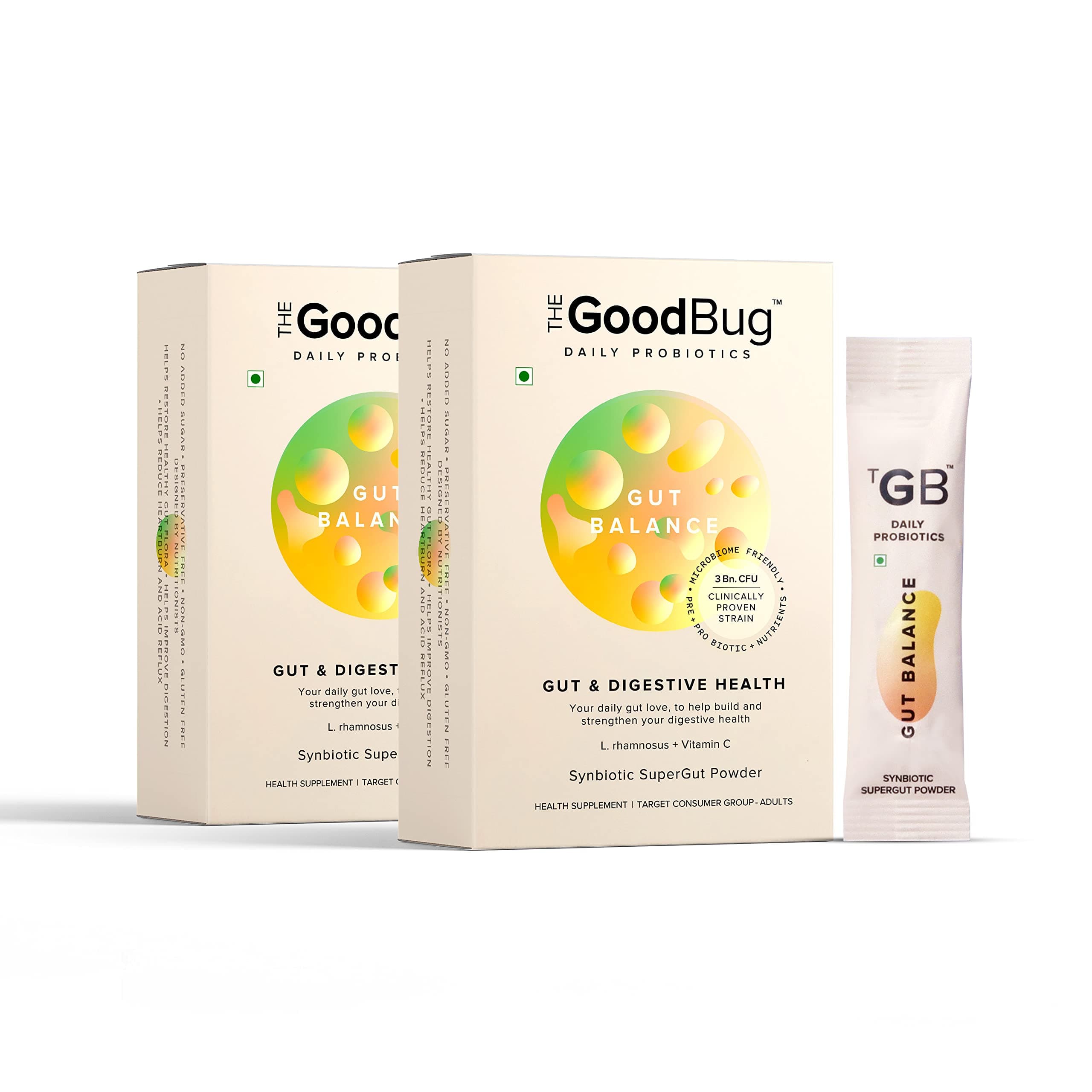 Gut Health & Immunity Probiotic for Men & Women, Strong Digestive & Immunity Support Gut Balance Supplement Stick - Probiotics + Inulin + Vitamin C 3Bn CFU of Clinically Proven Strains - 60 Days Pack