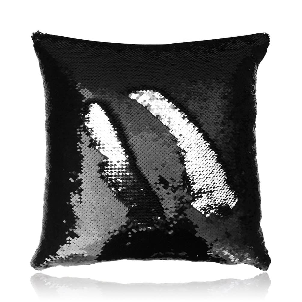 16"x16" Black and Silver Mermaid Throw Pillow,Two-Color Reversible Sequin Decorative Pillow Cushion Covers