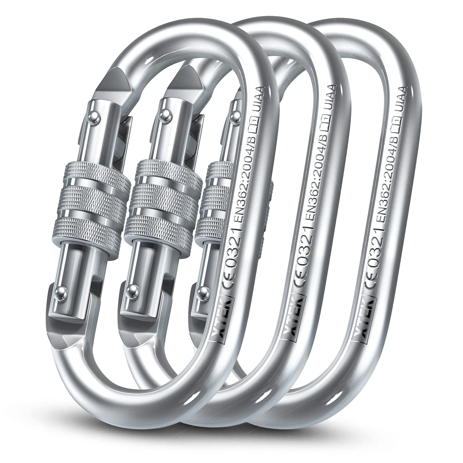 XTEK Climbing Carabiner Clip – UIAA Certified 25 kN 5620 LB, Large Heavy Duty Carabiners for Climbing: Oval-Shape, Screw Locking Steel Caribeener Clips, Hammocks, Hiking, Camping – Durable & Tested