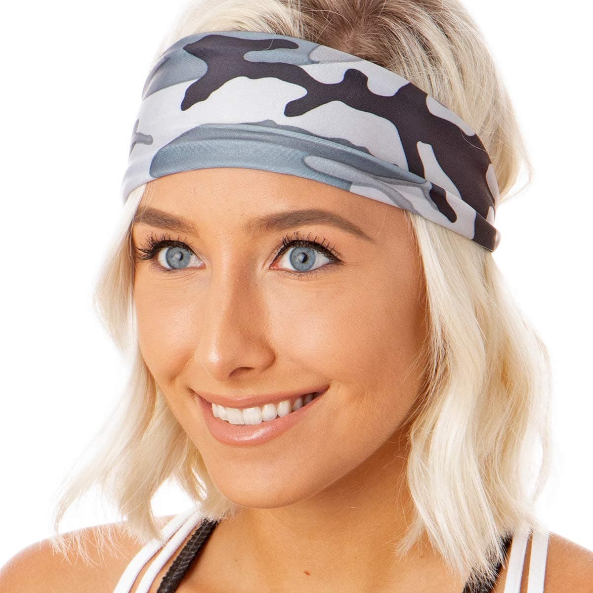 Hipsy Adjustable & Stretchy Wide Printed Xflex Headbands for Women Girls & Teens (Xflex Grey Camo 1pk)