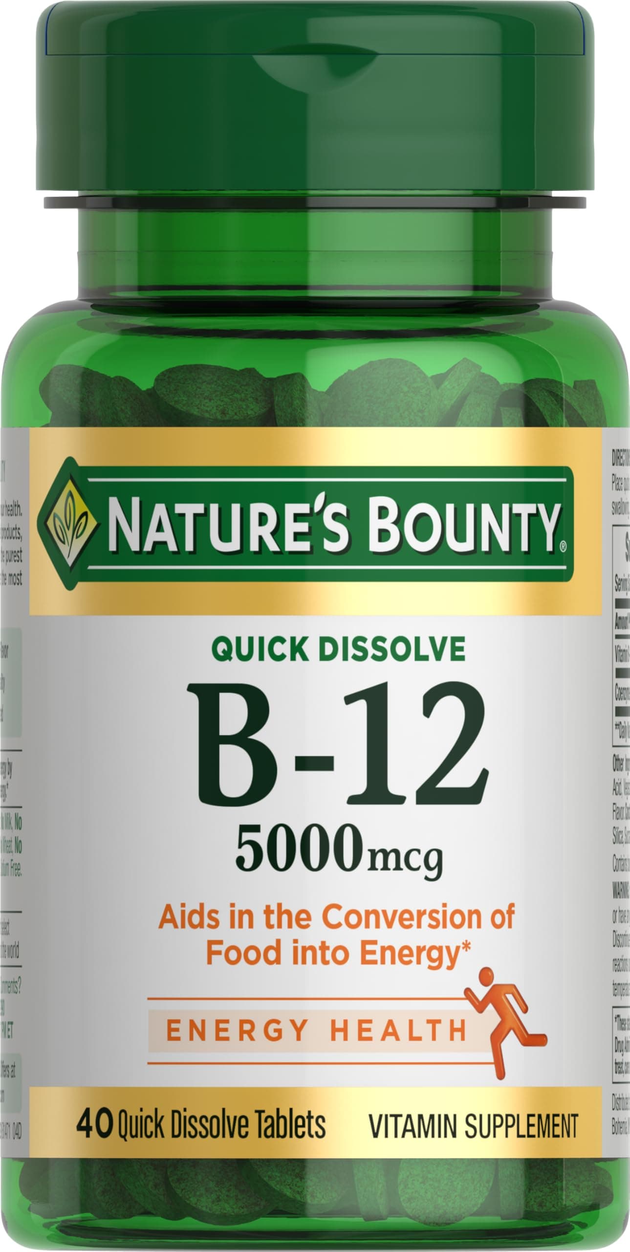 Vitamin B12 Supplement, Supports Metabolism and Nervous System Health, 5000mcg, 40 Tablets