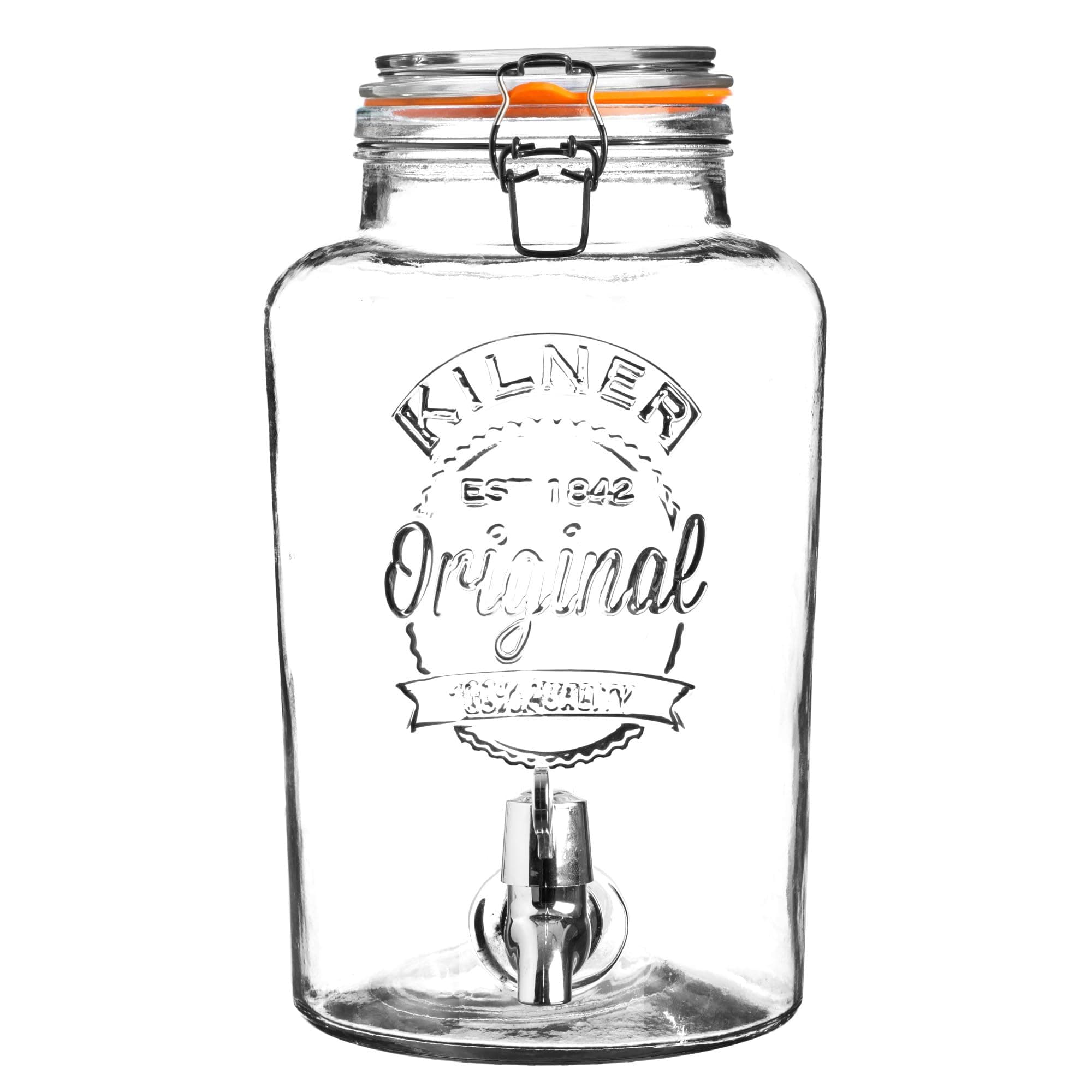 Kilner 8 Litre Clip Top Round Glass Drinks Dispenser in Gift Box, 24.5 x 21 x 37 cm, 0025.874, transparent