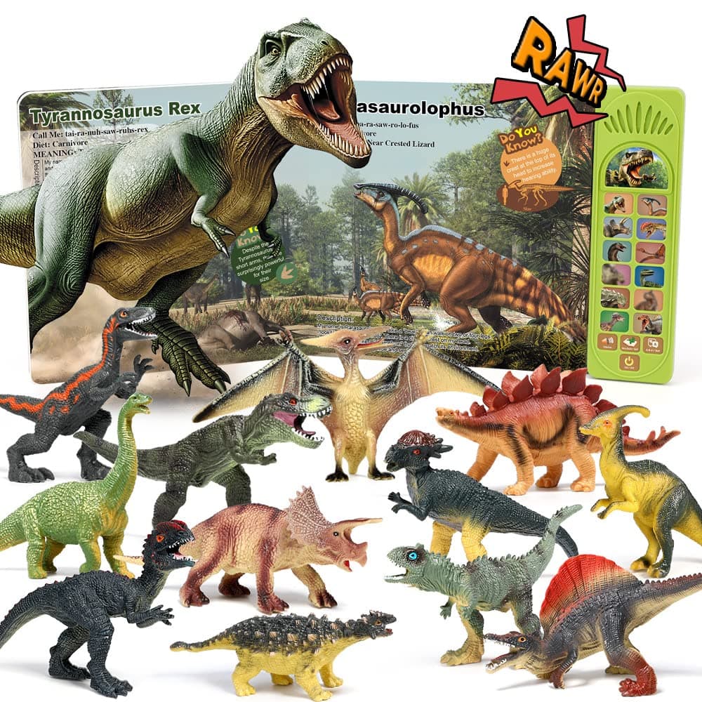 - OENUX Dinosaur Toys with Interactive Sound Book for Kids 3-5, Dinosaur Book with Sound &12 Toy Dinosaurs Figures, Toddler Learning Toys for Boy, Present for Boys Girl Age 4-7