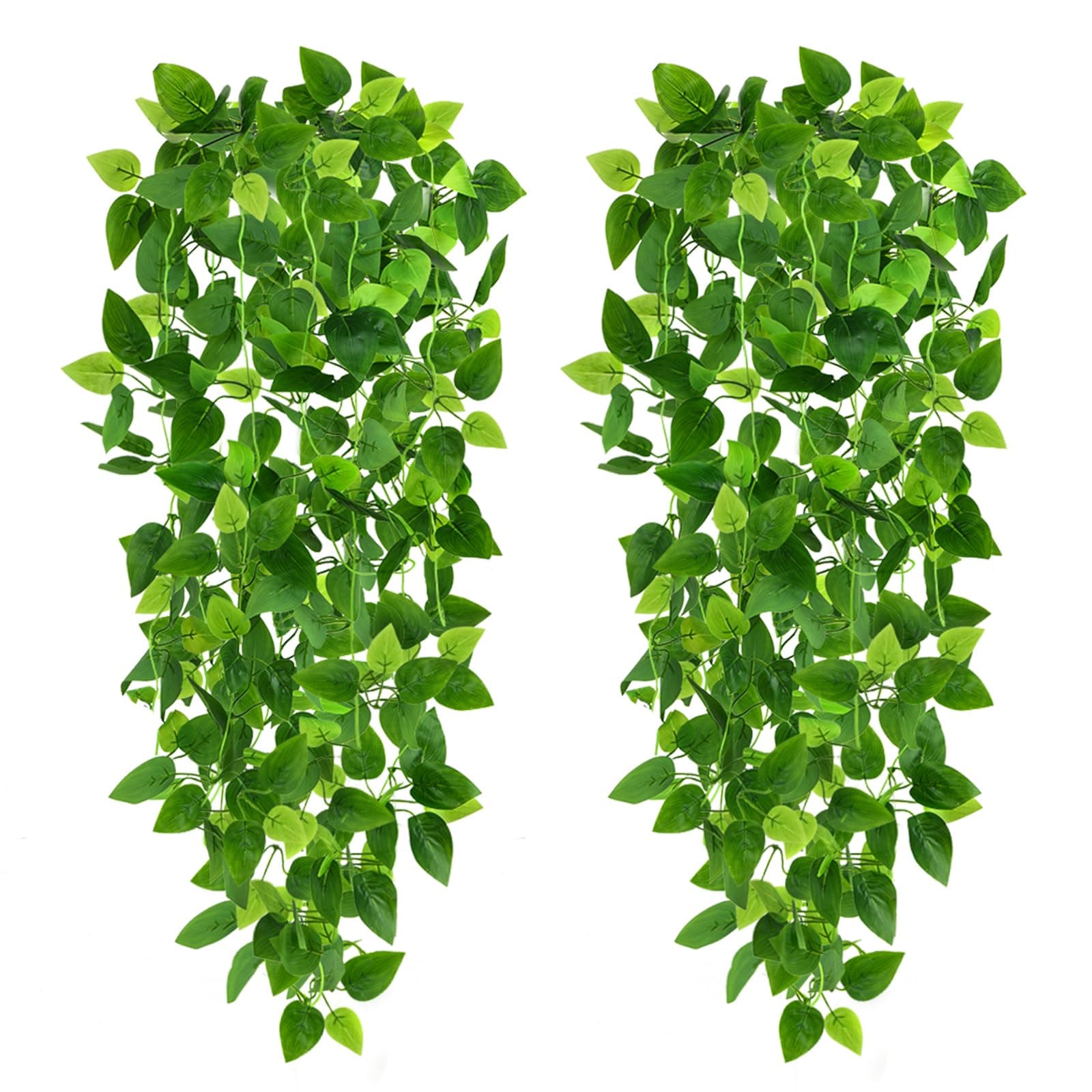 CEWOR 2pcs Fake Hanging Plants for Room Decor, 3.6ft Artificial Ivy Pothos Vine for Wall Living Room Patio Indoor Outdoor Home Shelf Office Decor (No Baskets)