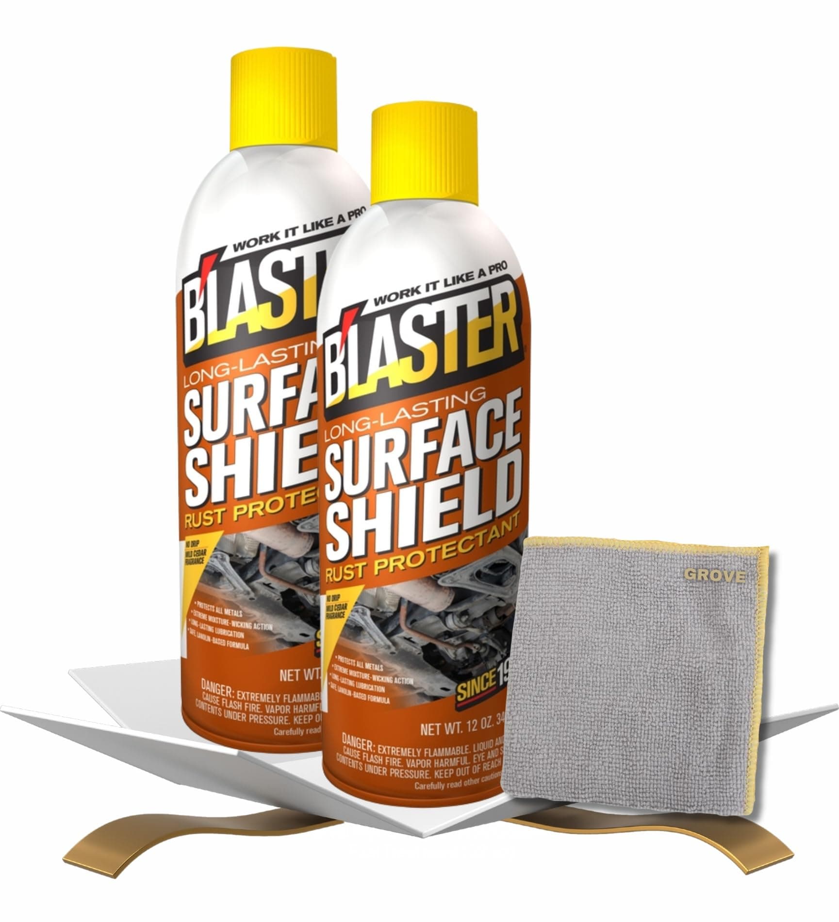 Blaster Surface Shield Rust Protectant Spray 12 oz Bundle with Microfiber Cloth - Long-Lasting Anti-Rust Coating for Metal - Corrosion Protection for Automotive, Industrial, and Marine - (3 Items)