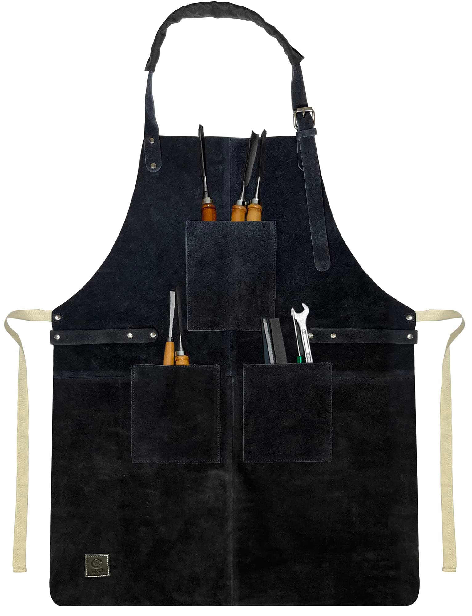 RUSTIC TOWN Leather Apron for Kitchen - Chef Apron for Men & Women - Cooking BBQ Grill Work Apron with Tool Pockets - Adjustable up to XXL Soft Leather Shop Apron