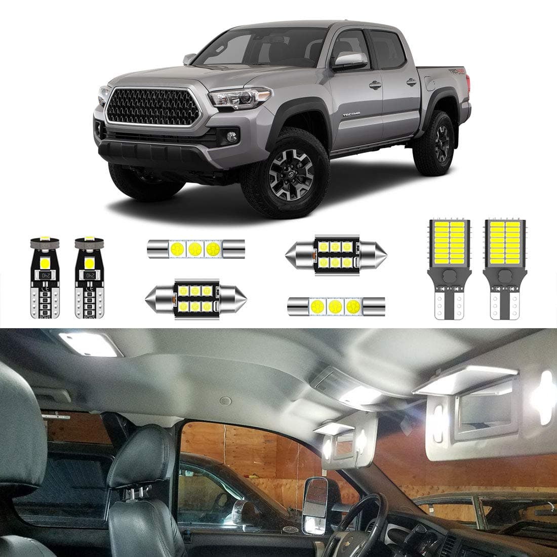 11PCS Super Bright White LED Interior Light Kit Package for Toyota Tacoma 2016 2017 2018 2019 2020 2021 2022 + License Plate Lights + Back Up Reverse Lights and Install Tool