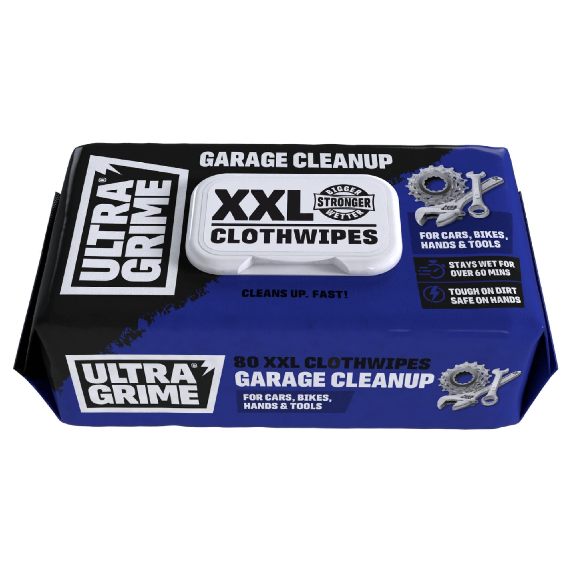 UltraGrime Garage XXL+ Huge Cleaning Wet Wipes - Big Size Car, Bike & Boat Cleaning Wipes - Multi-Purpose Heavy-Duty Cleaning Cloths (80 Thick Large Wipes)