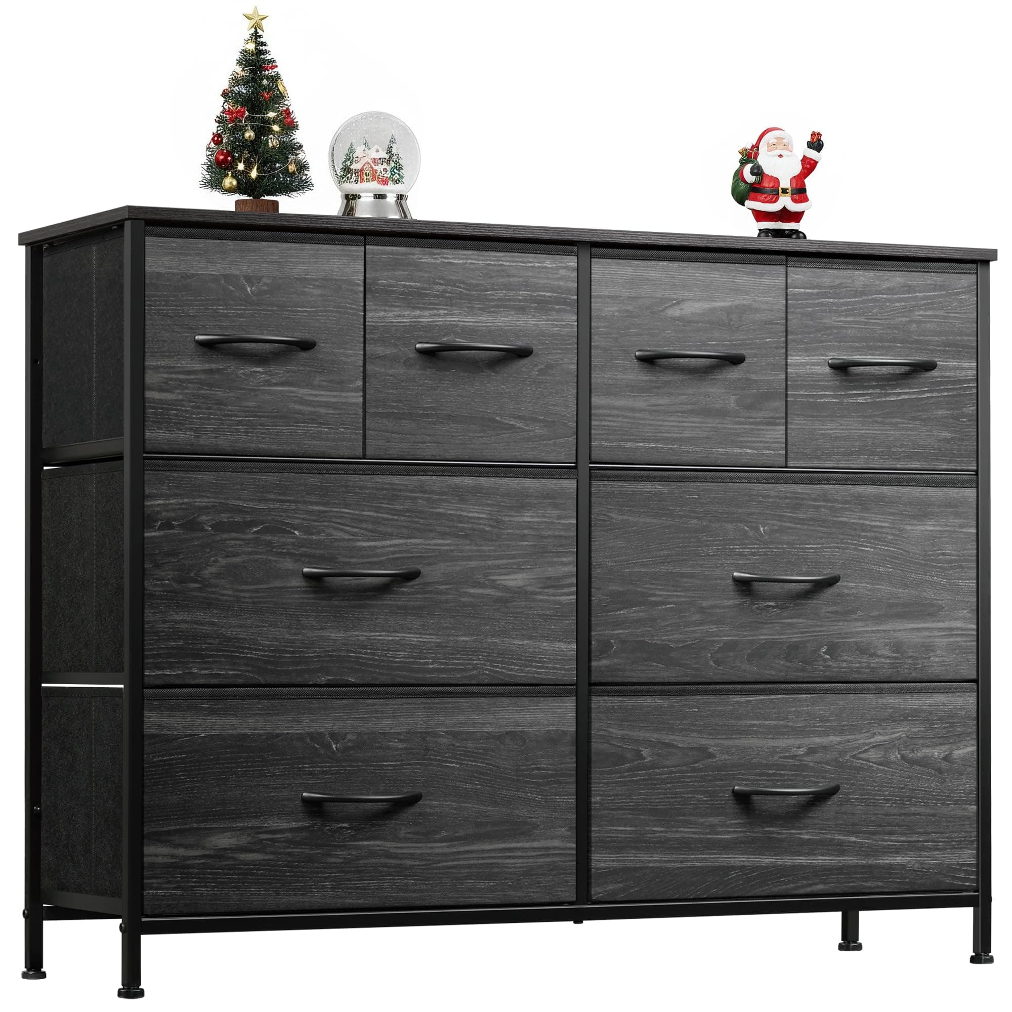 WLIVE Dresser for Bedroom with 8 Drawers, Wide Fabric Dresser for Storage and Organization, Bedroom Dressers, Chest of Drawers for Living Room, Closet, Hallway, Charcoal Black Wood Grain Print
