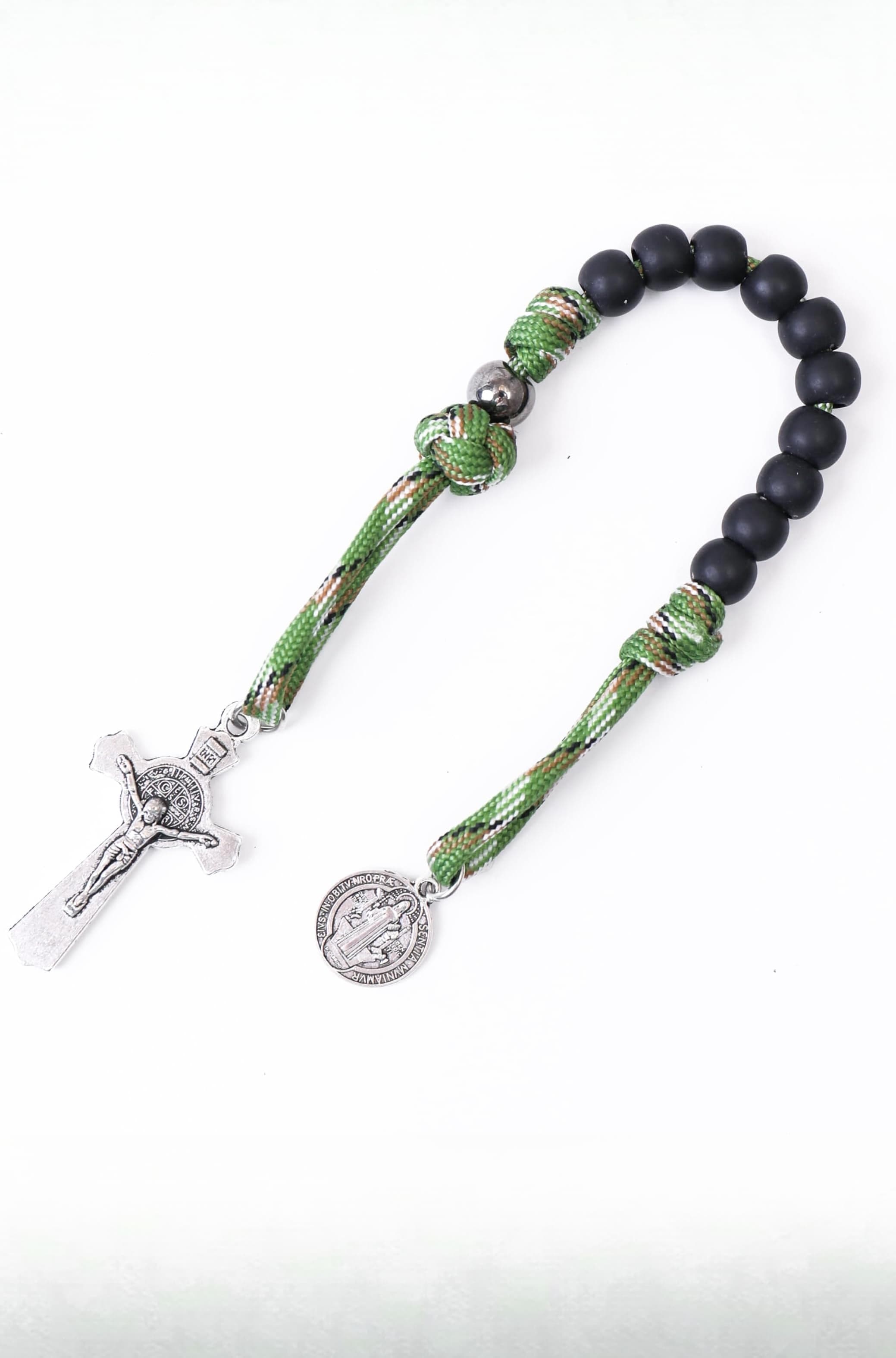 One Decade Paracord Rosary Beads Pocket / Bracelet Rosary Miraculous / St Benedict / St Joseph Medal & Cross