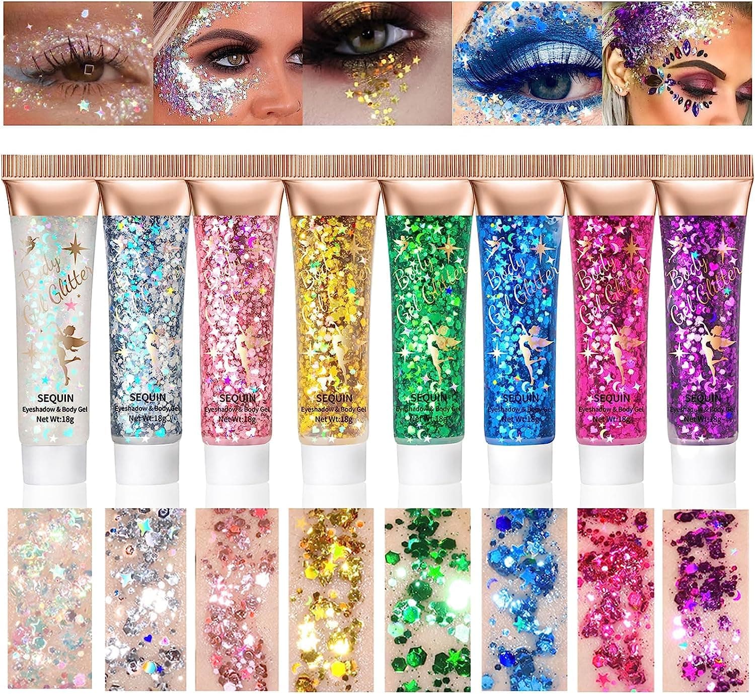 HUDAMOJI 6 Color Body Glitter Gel Mermaid Face Chunky Glitter Sequins for Eye Lip Hair Nail Sparkling Holographic Shimmer Laser Glitters Makeup for Singer Concerts Music Festival Party