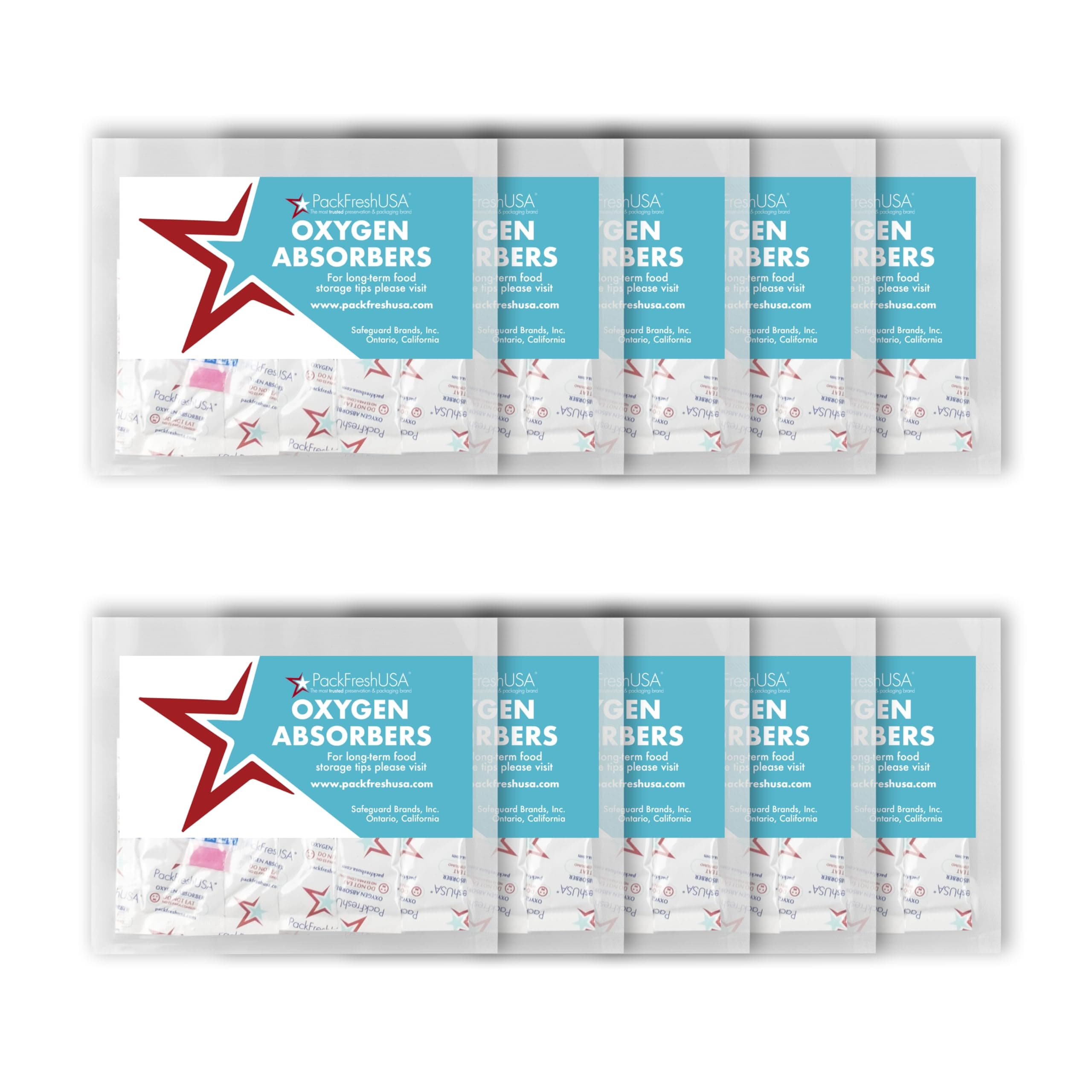PackFreshUSA: 100cc Oxygen Absorber Compartment Packs - Food Preservation - Long-Term Food Storage Guide Included - 100 Count in 10 Compartment Packs