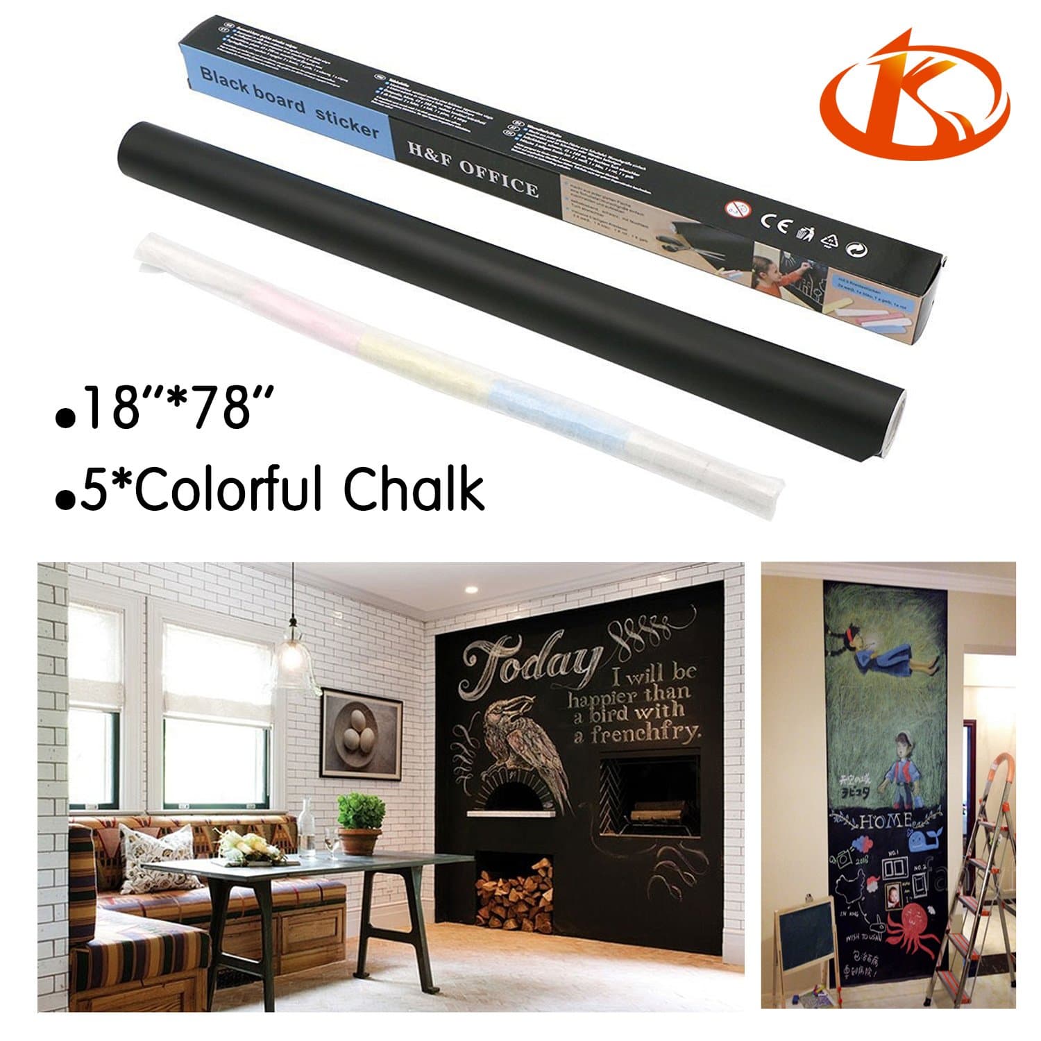 Kushina Blackboard Sticker, Sticky Back Chalkboard Black/Dark Green Contact Paper Roll 18 78 Inches (Black)