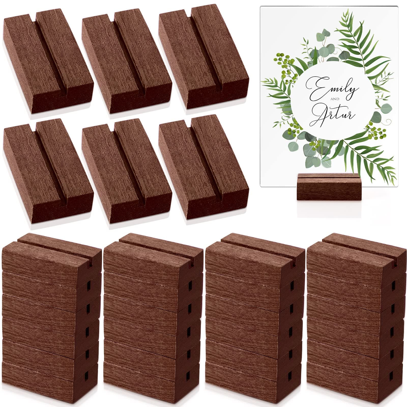 Roowest 25 Pcs Wood Place Card Holder 2 Inch Rustic Table Number Holders Stands Wooden Sign stand Photo Card Display for Wedding Party Birthday Retail Shop Office Pictures Menu Decorations