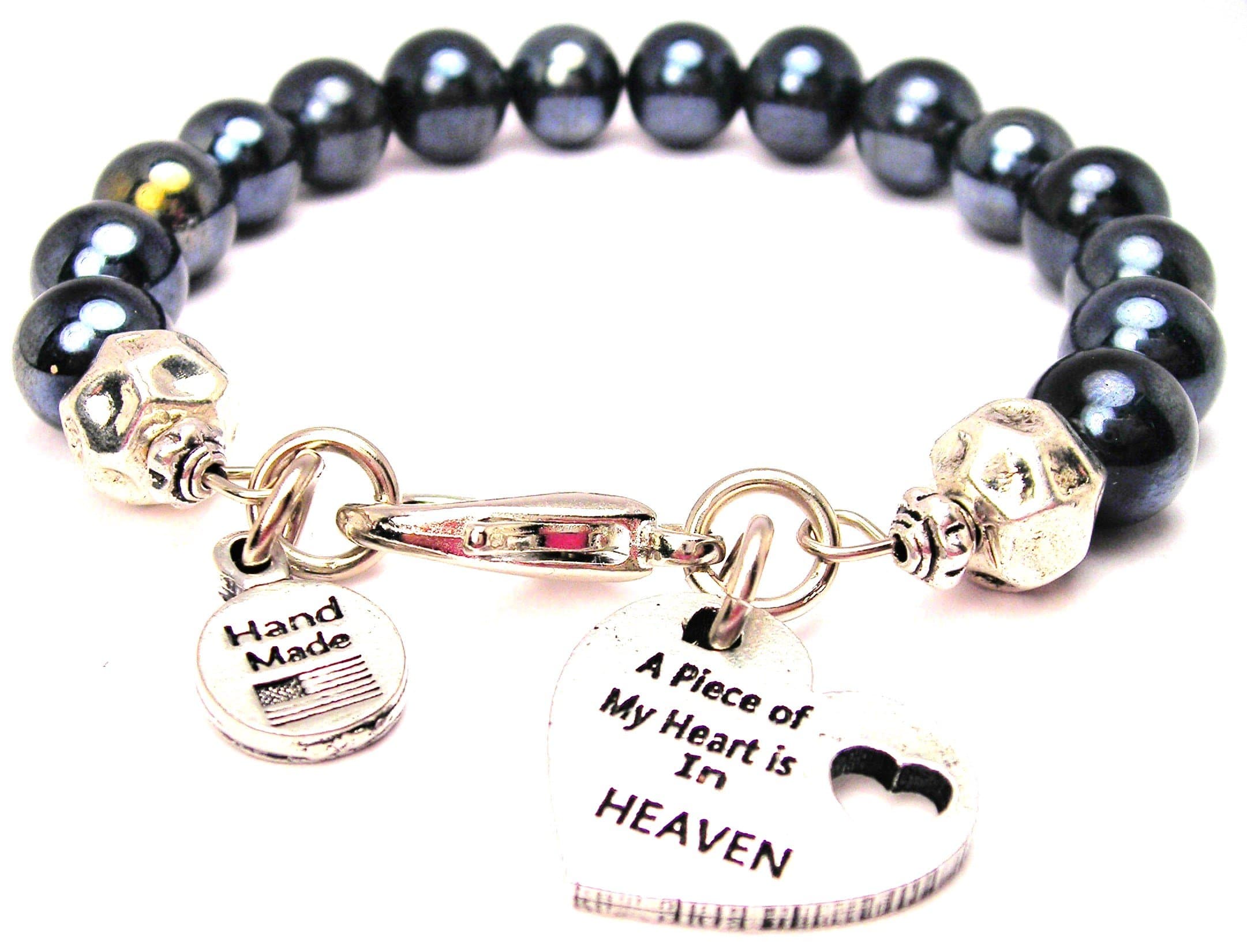 Chubby Chico Charms Hematite Glass a Piece of My Heart is in Heaven Bracelet