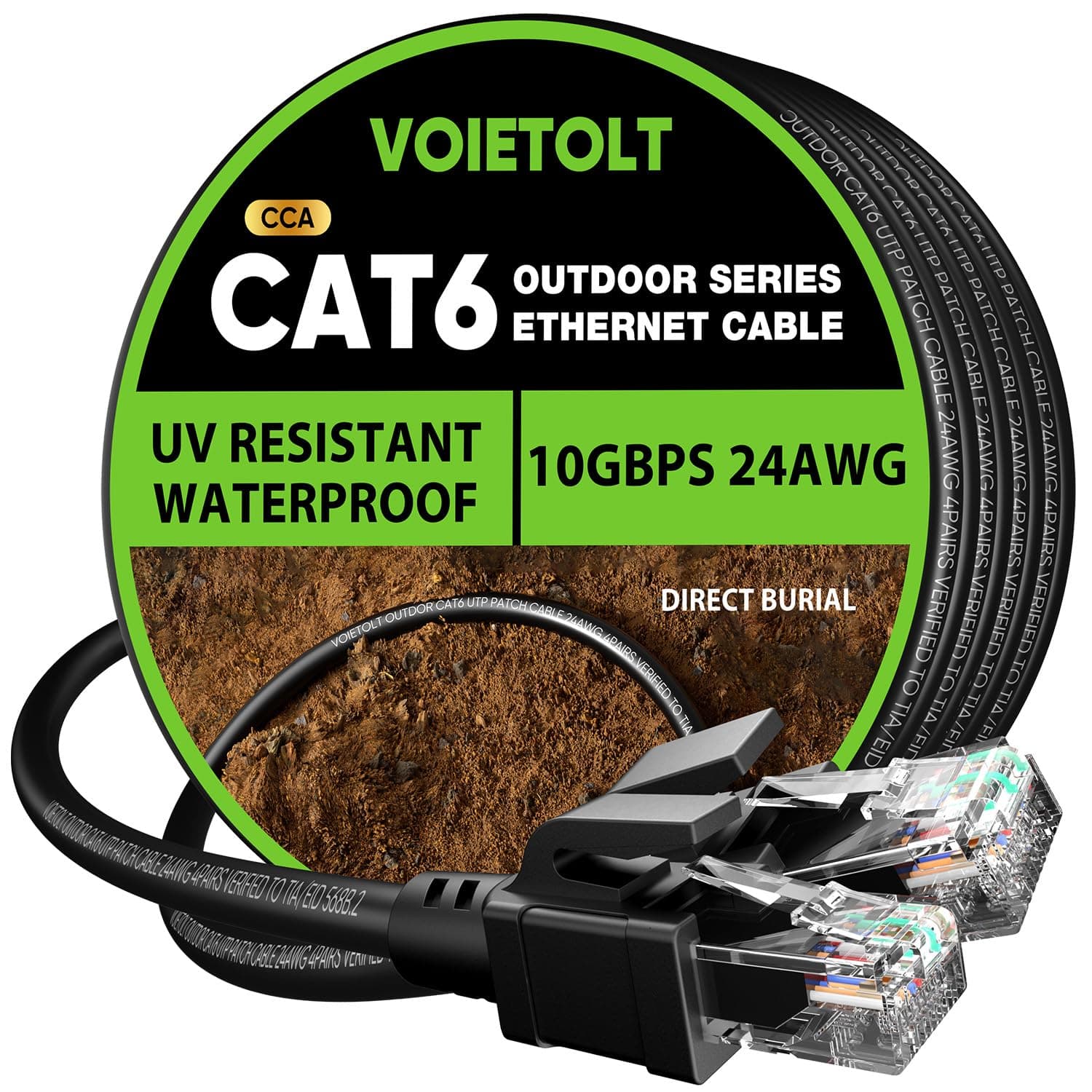 Outdoor Cat 6 Ethernet Cable 20m, Water Resistant Direct Burial LLDPE UV Jacket - 24AWG 10Gbps High Speed Gigabit Internet Network Cable - CCA, UTP with 20 Ties - Black